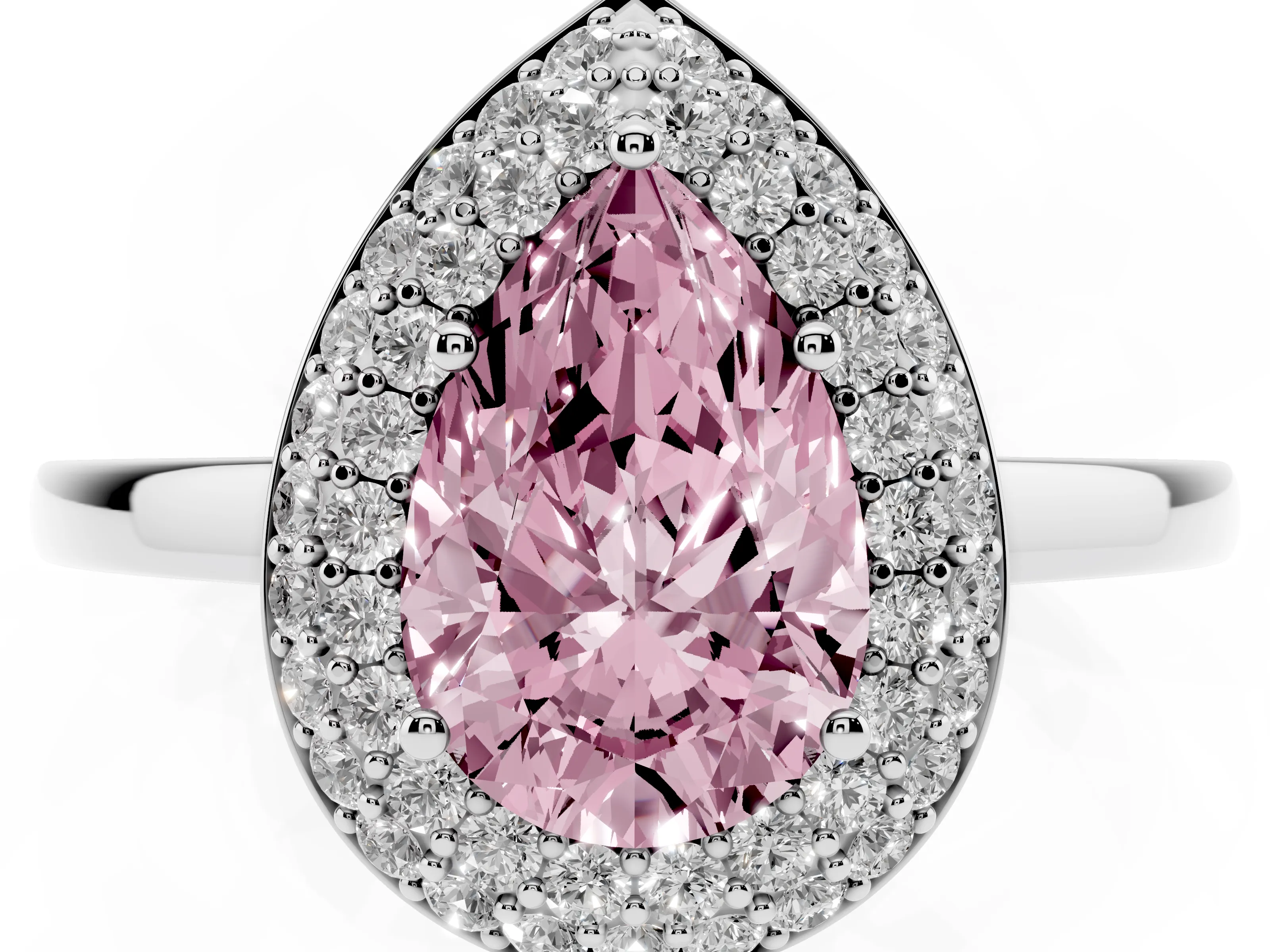Fancy Pink Pear Cut Diamond Halo Engagement Ring Set in Silver with Solitaire Band and Prong Setting