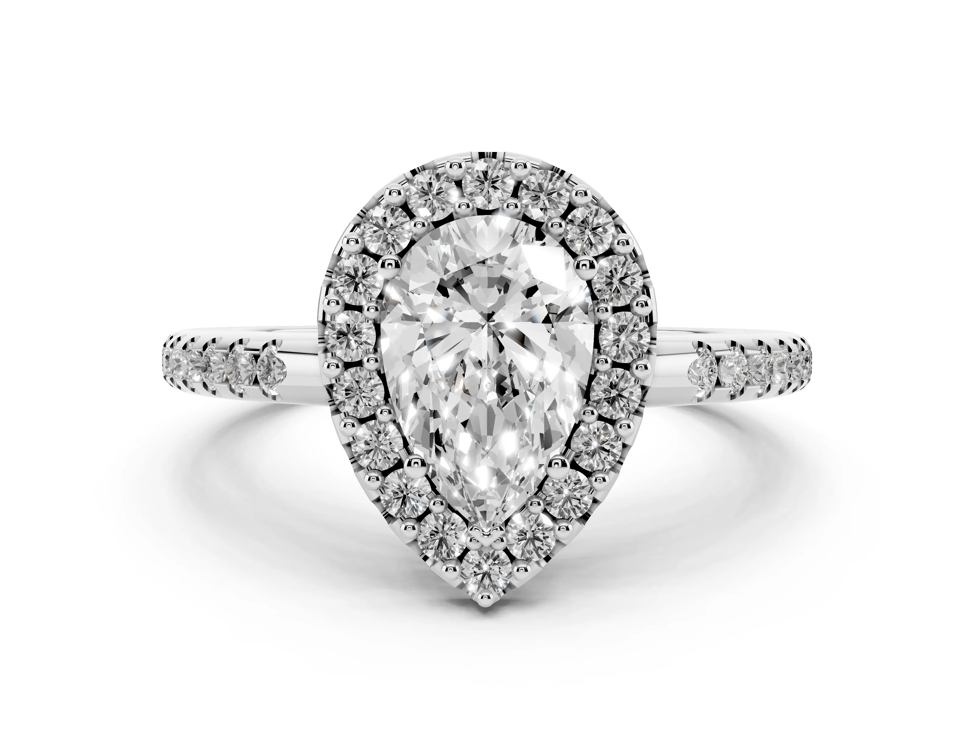 Pear Cut Diamond Pavé Halo Ring Set in Platinum with Prong Setting