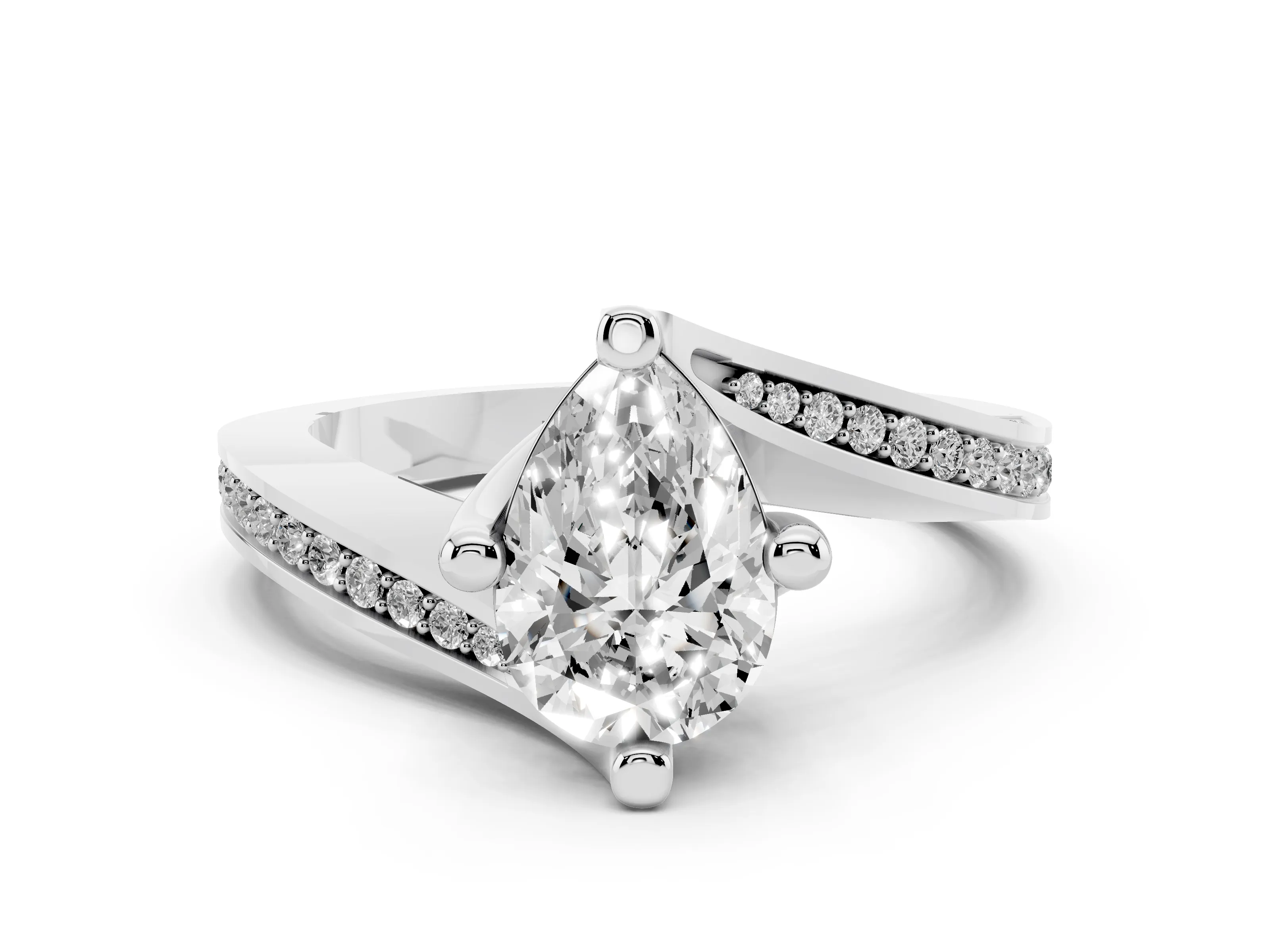 Pear Cut Diamond Solitaire Ring Set in Platinum with Intertwined Pavé Twist Band