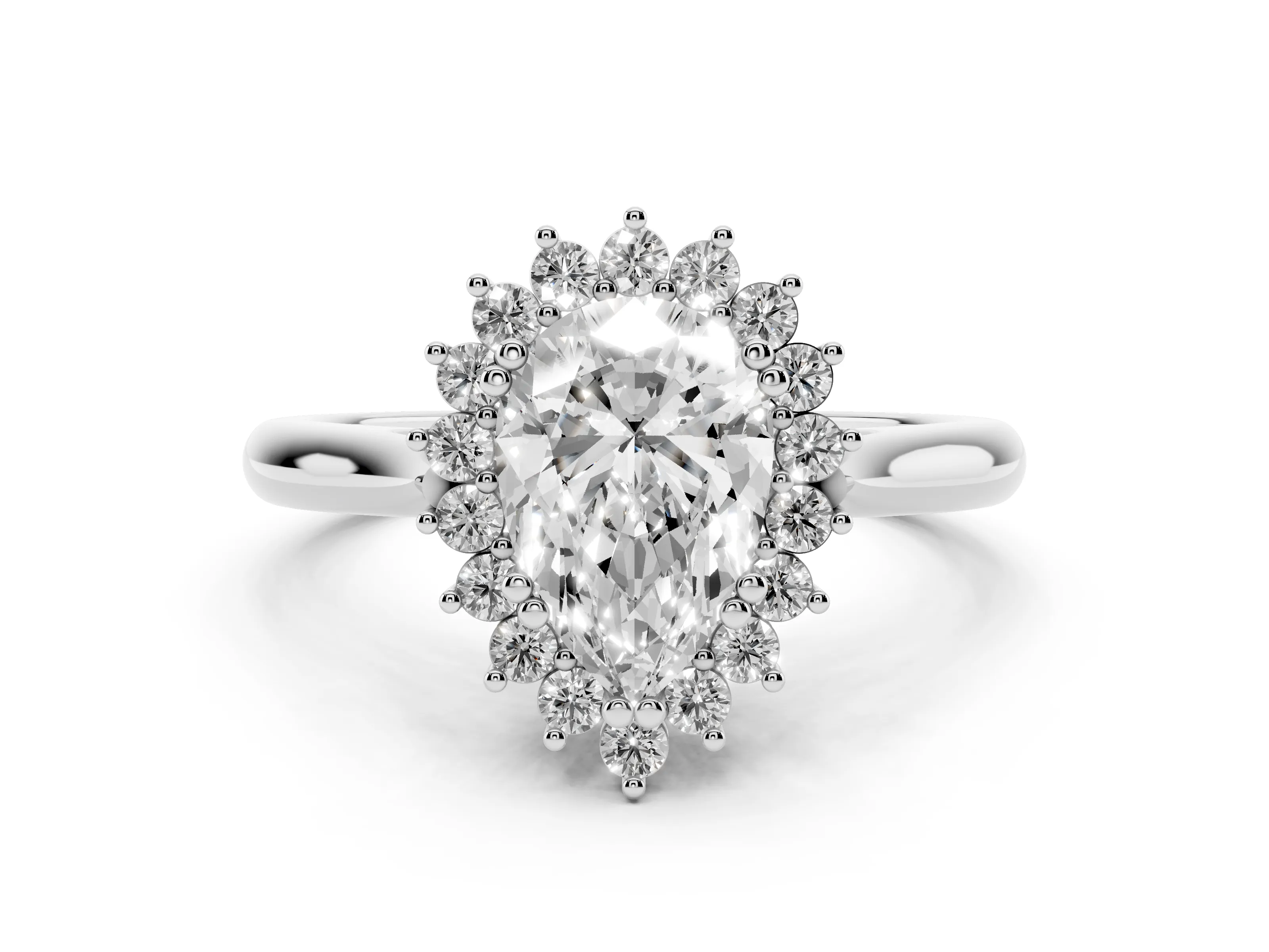 Pear Cut Diamond Halo Ring Set in Platinum with Plain Solitaire Band and Prong Setting