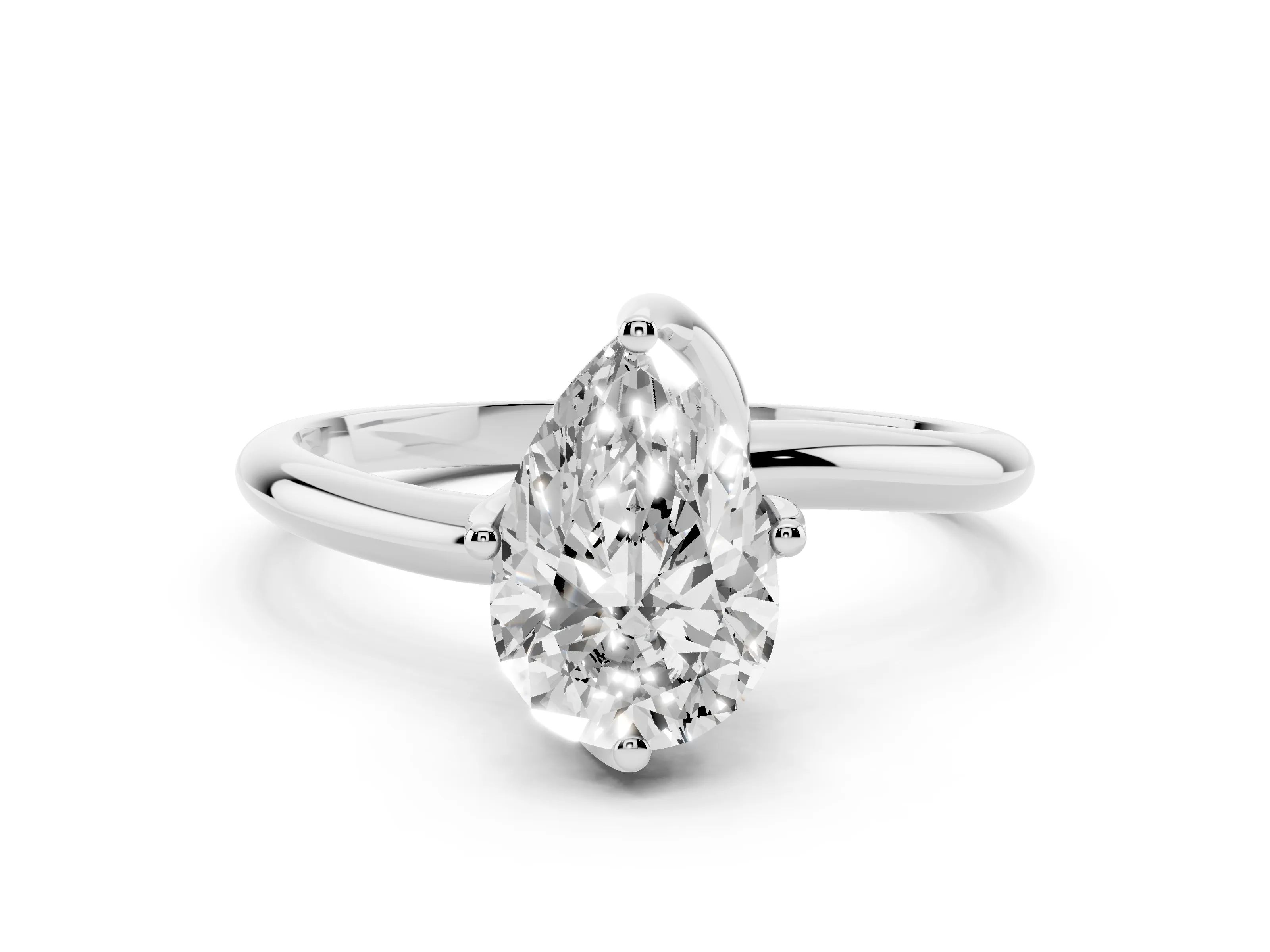 Pear Cut Diamond Solitaire Engagement Ring Set in Platinum with Classic Plain Band