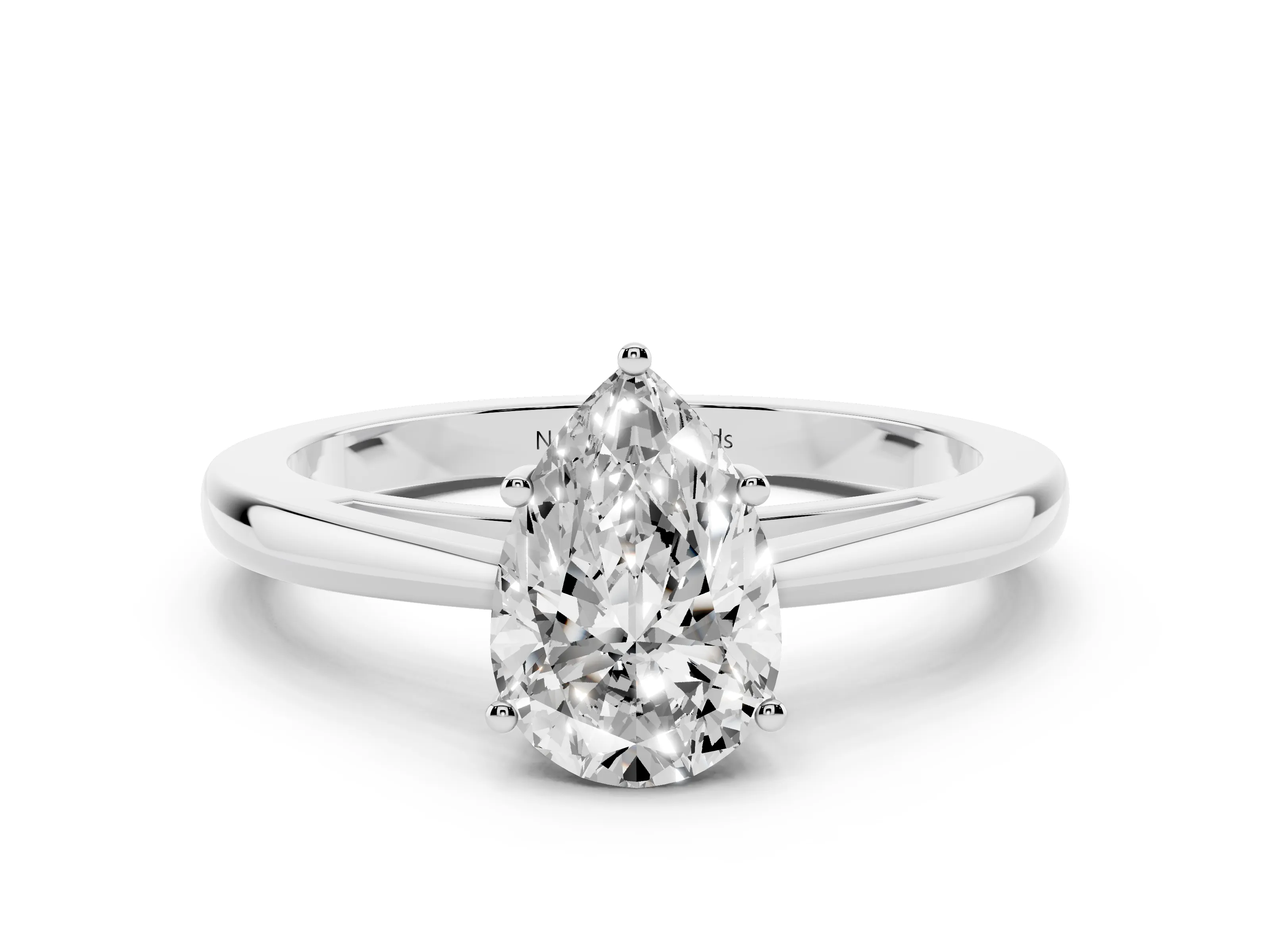 Pear Cut Diamond Solitaire Ring Set in White gold with Split Shank and Prong Setting