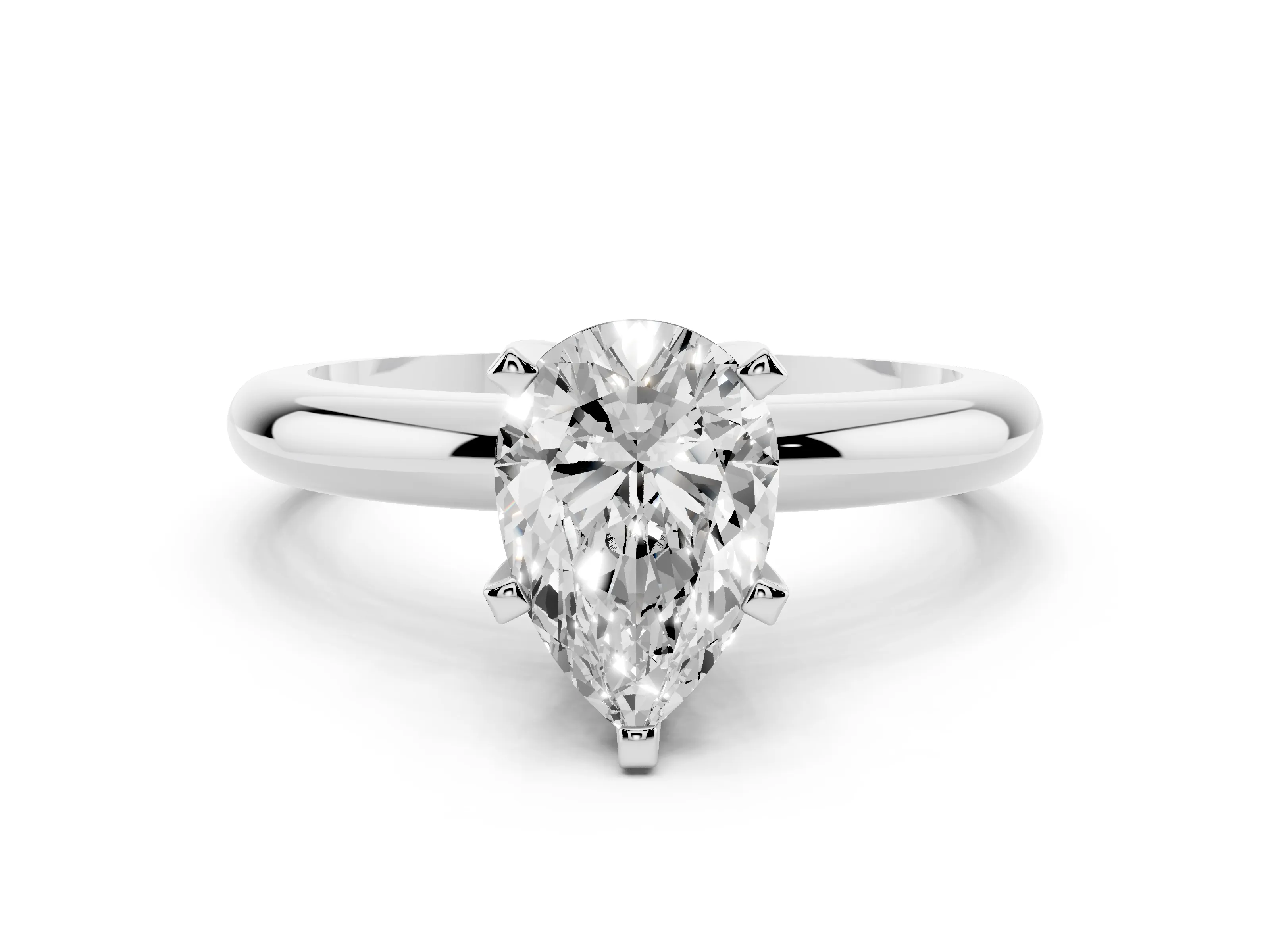 Pear Cut Diamond Solitaire Engagement Ring Set in White gold with Round Band and Prong Setting