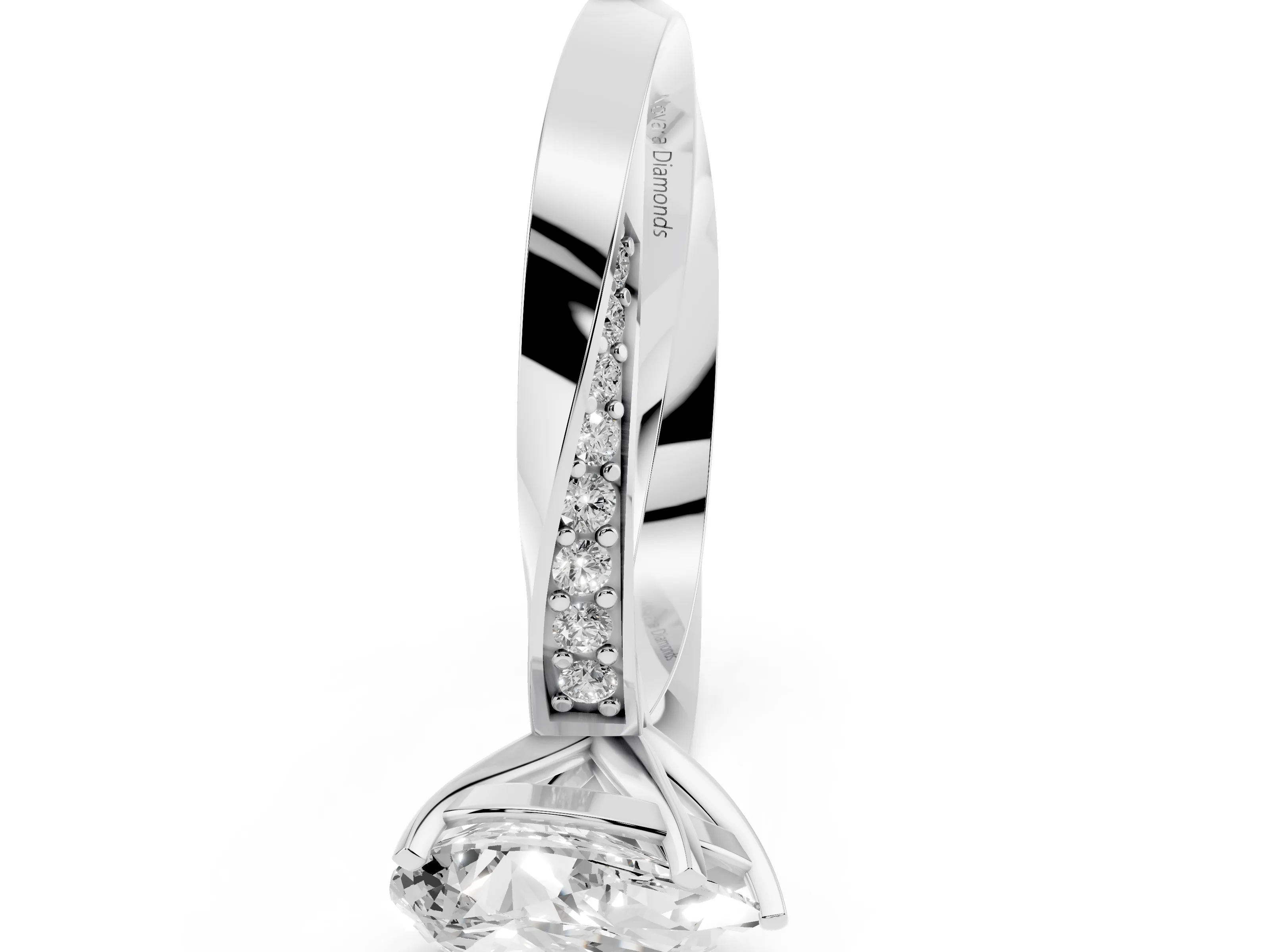 Pear Cut Diamond Engagement Ring Set in Platinum with Side Stone Accents and Prong Setting