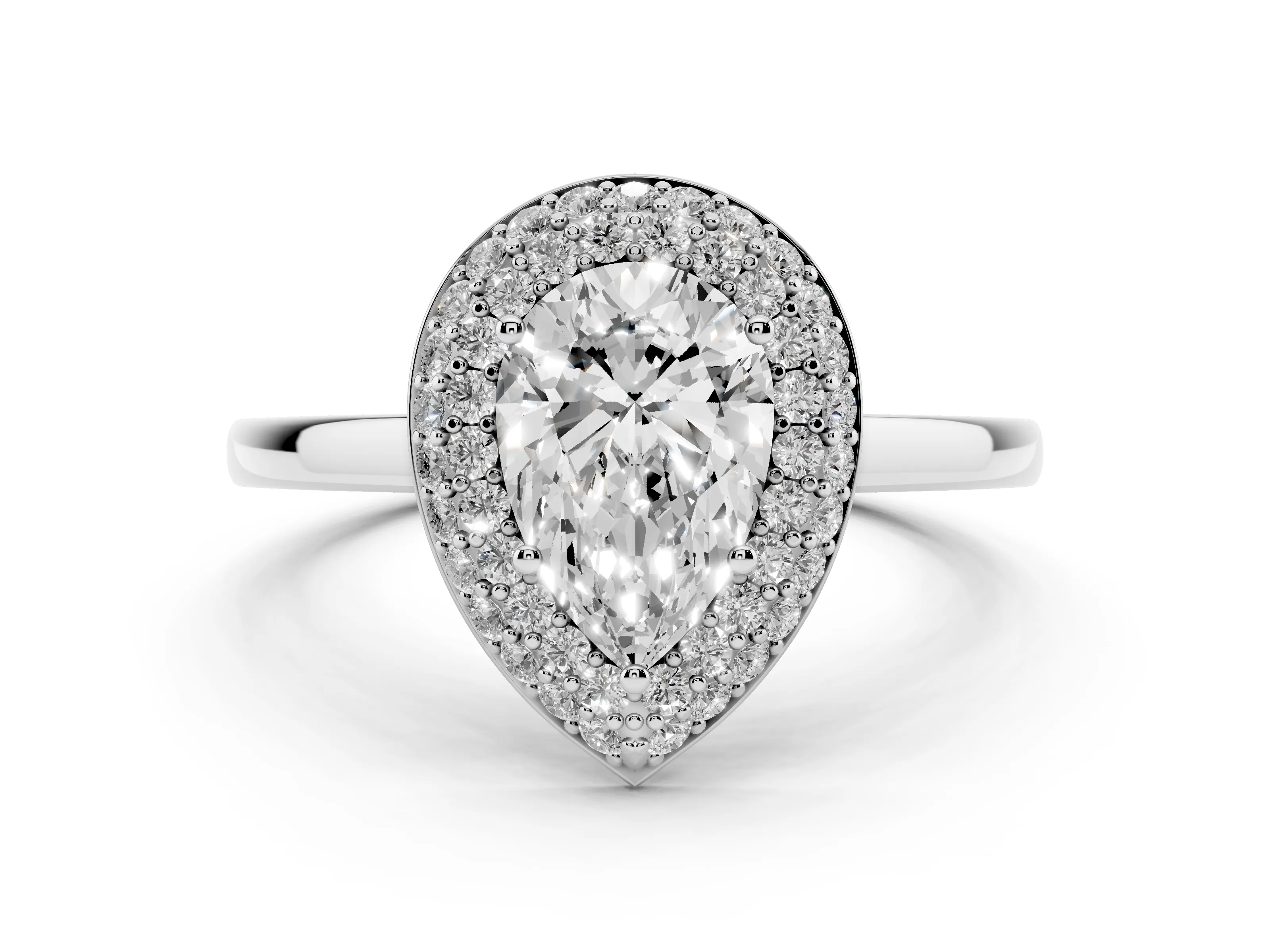 Pear Cut Diamond Halo Engagement Ring Set in Platinum with Solitaire Band and Prong Setting