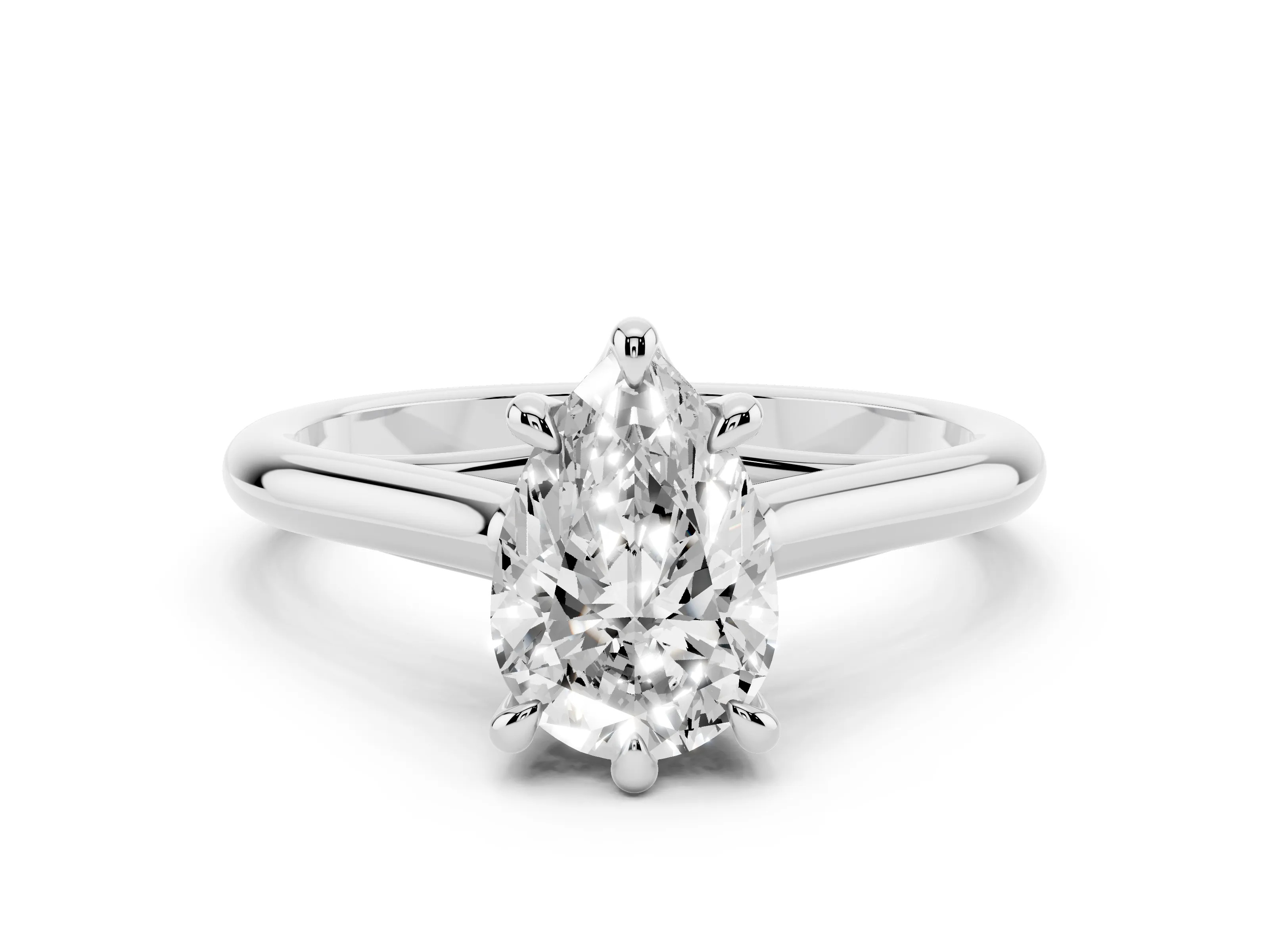 Pear Cut Diamond Solitaire Engagement Ring Set in White gold with Prong Setting and Plain Classic Band