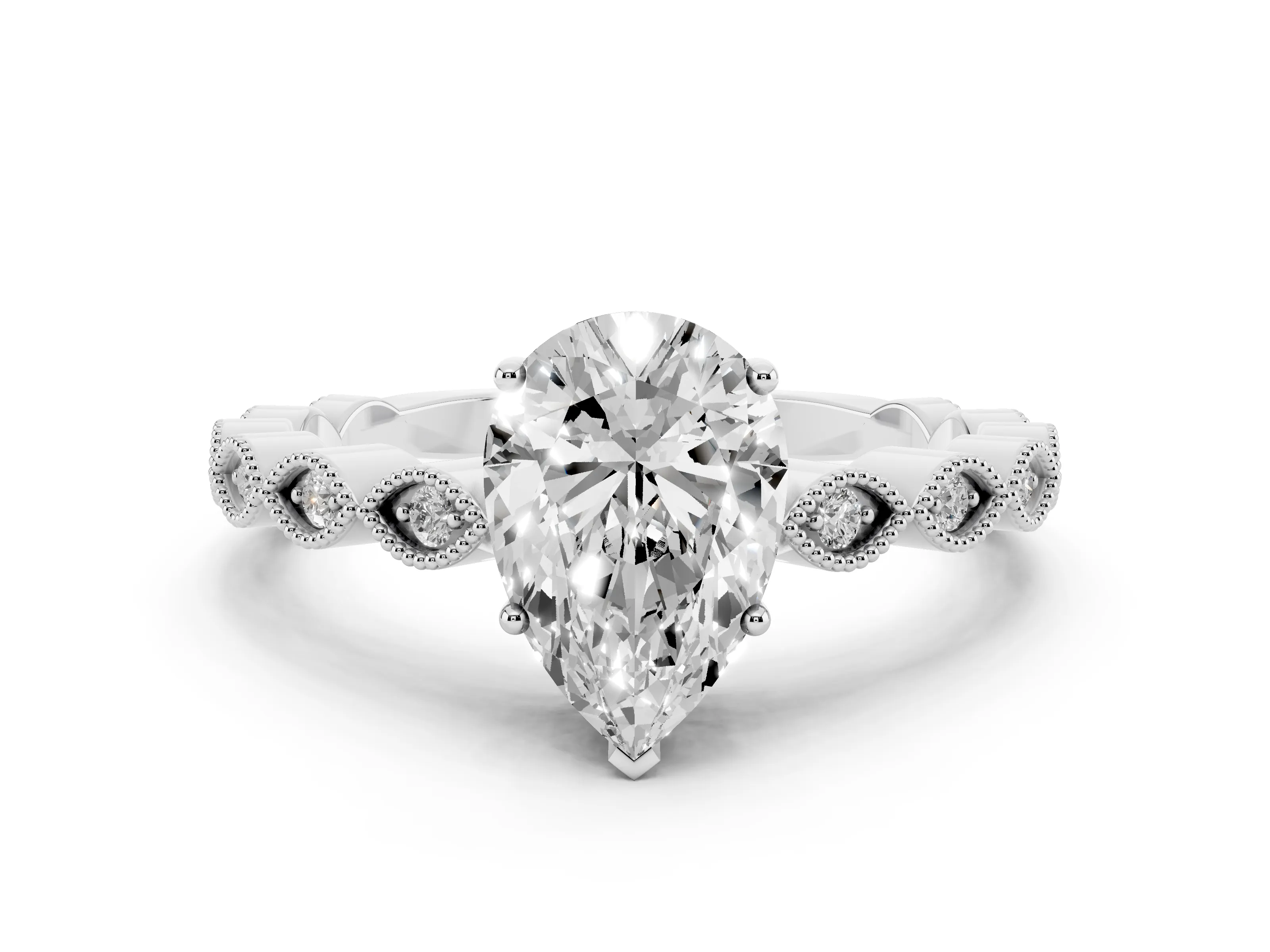 Pear Cut Diamond Solitaire Ring Set in White gold with Infinity Twist Pavé Band