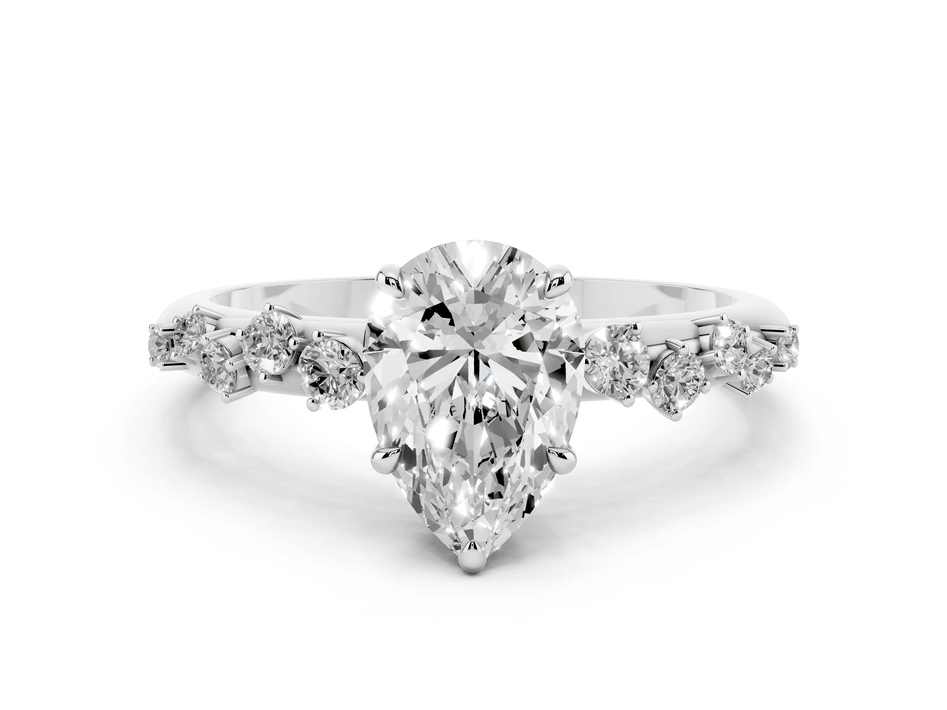 Pear Cut Diamond Cluster Solitaire Ring Set in White gold with Prong Setting