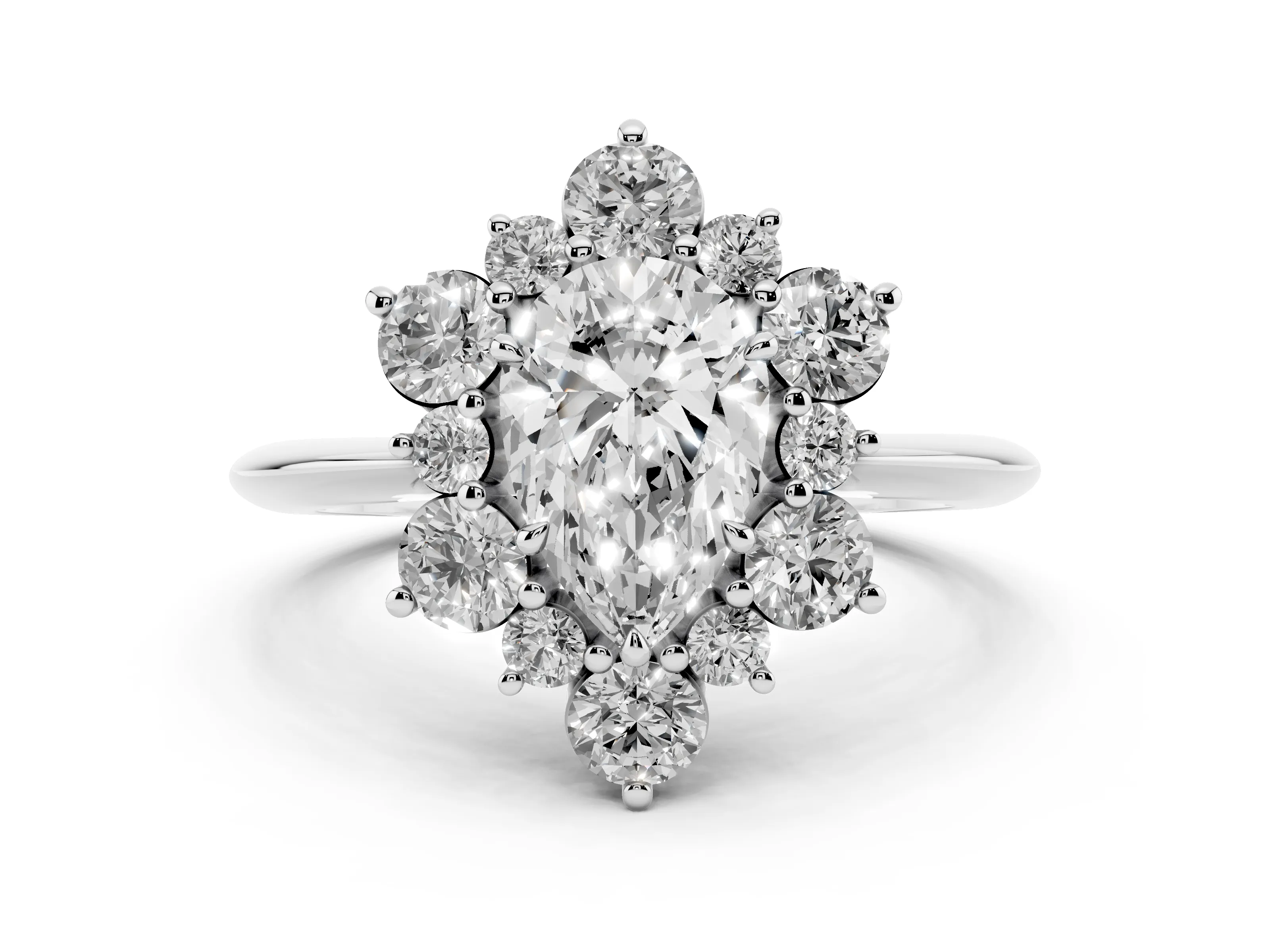 Pear Cut Diamond Cluster Halo Ring Set in White gold with Solitaire Band and Prong Setting