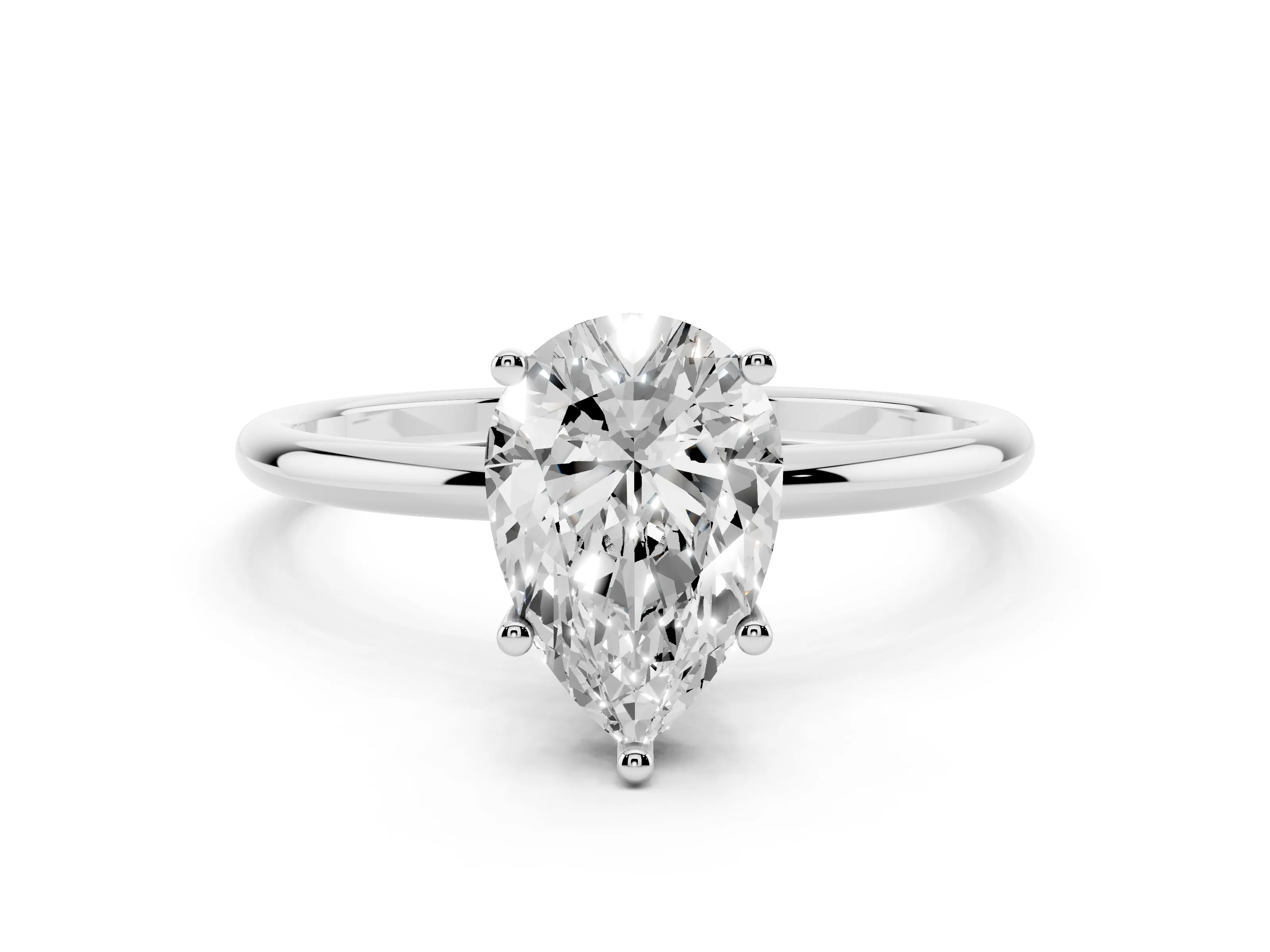 Pear Cut Diamond Solitaire Engagement Ring Set in Platinum with Thin Band and Prong Setting