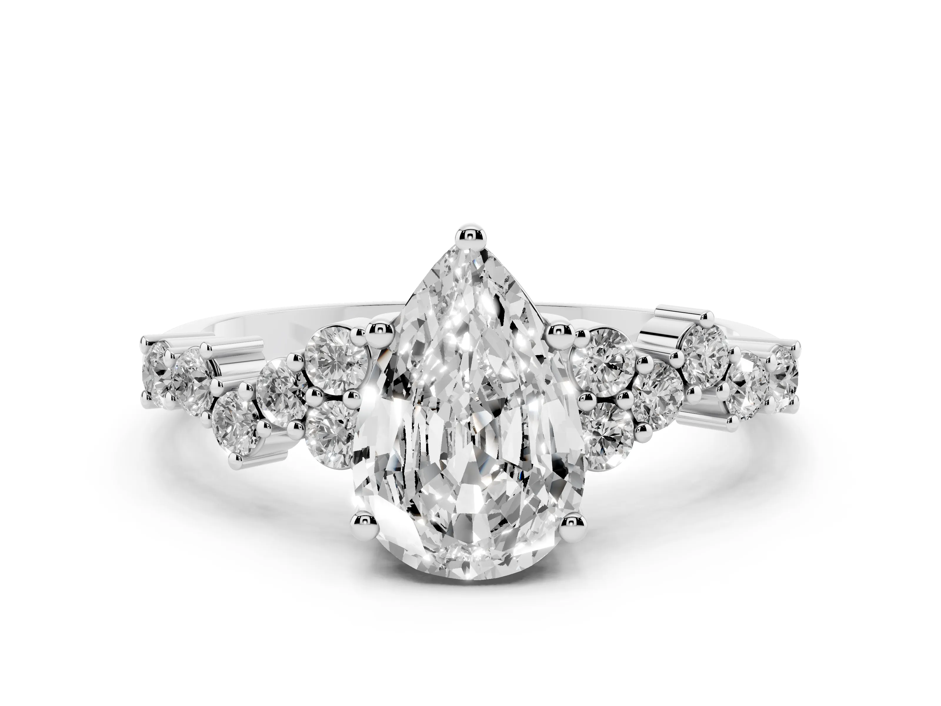Pear Cut Diamond Ring Set in Platinum with Scattered Round Accents