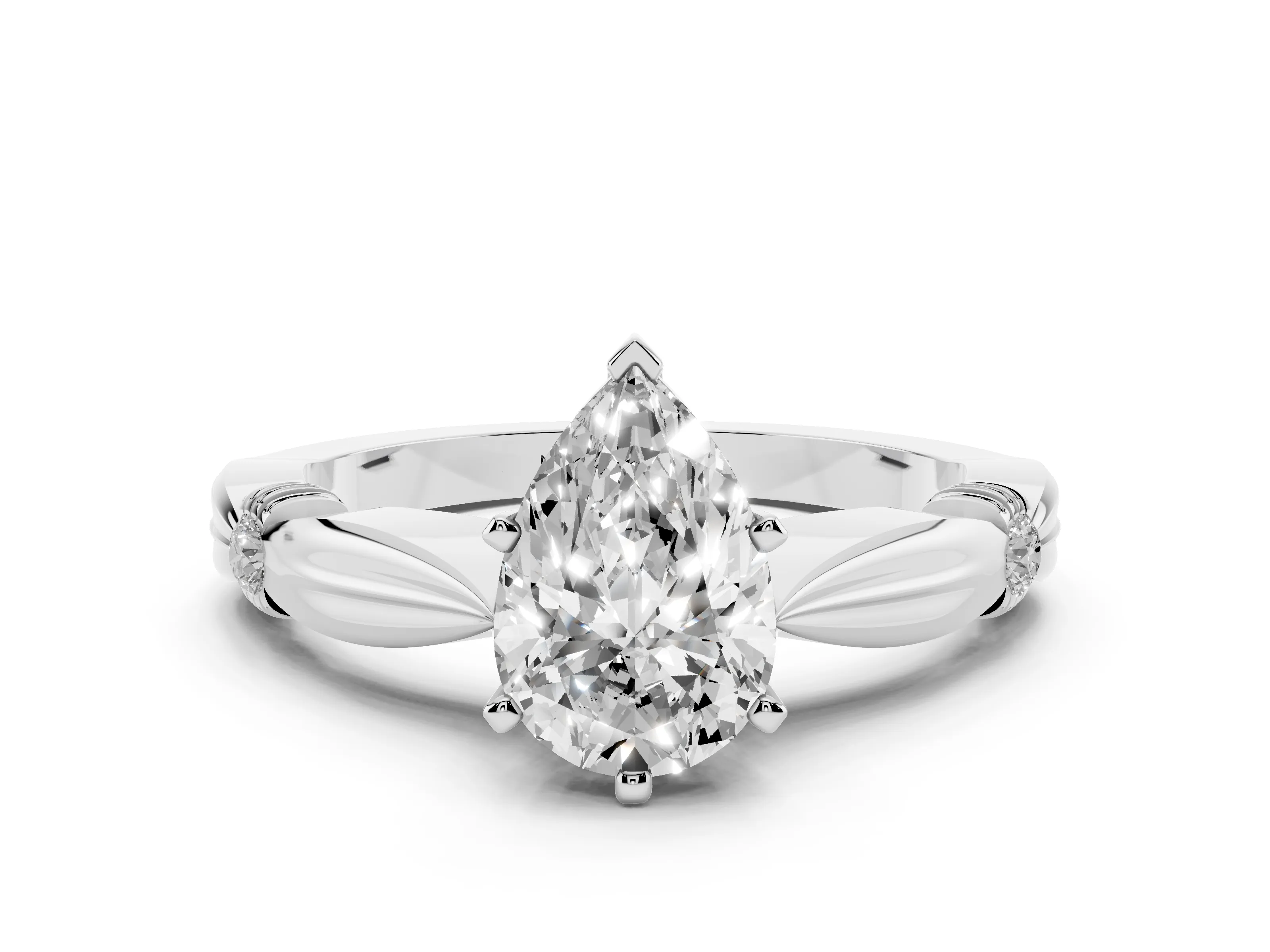 Pear Cut Diamond Solitaire Twisted Band Ring Set in Platinum with Accent Stones and Prong Setting