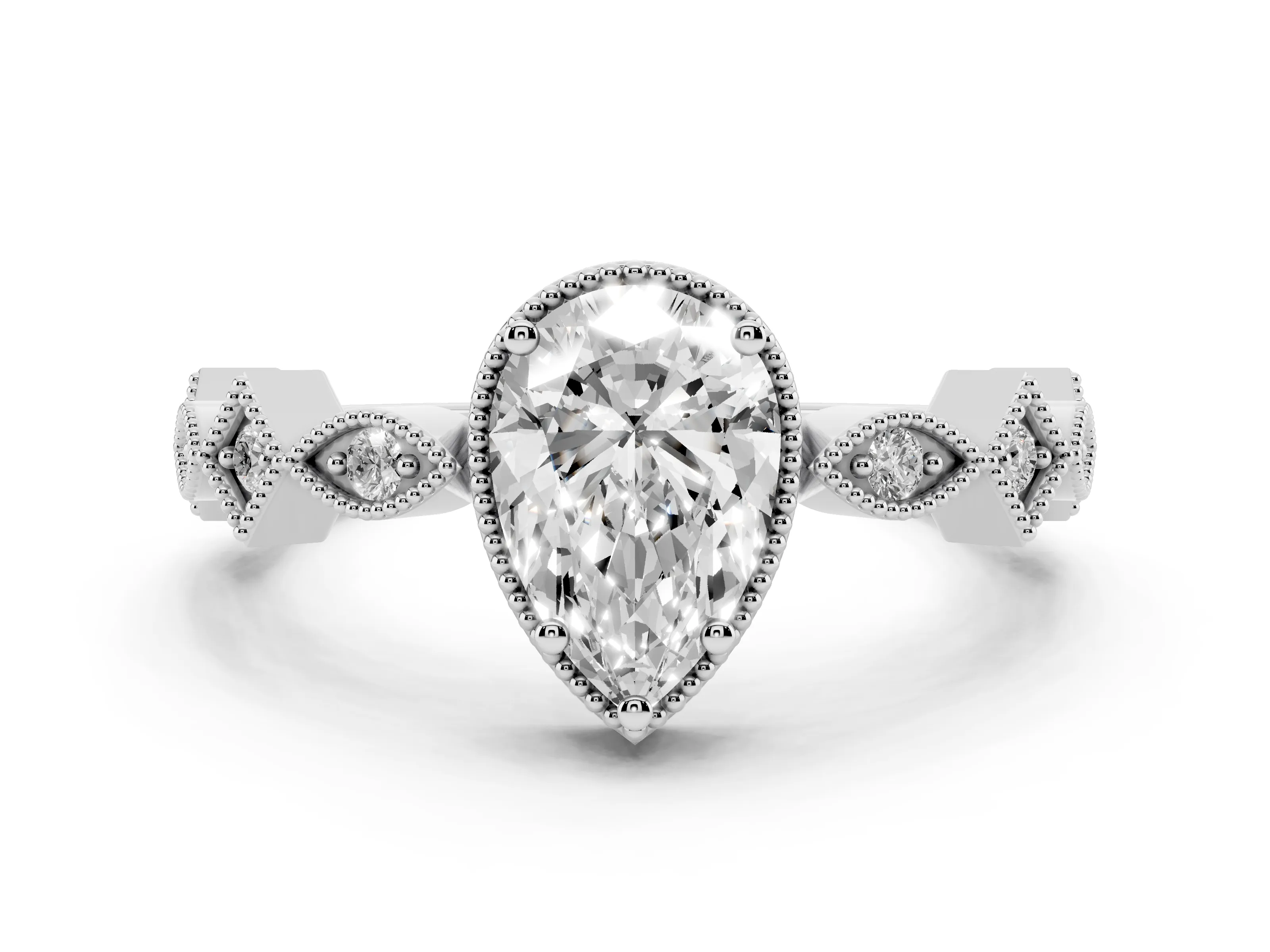 Pear Cut Diamond Milgrain Marquise Twist Band Ring Set in White gold with Prong Setting