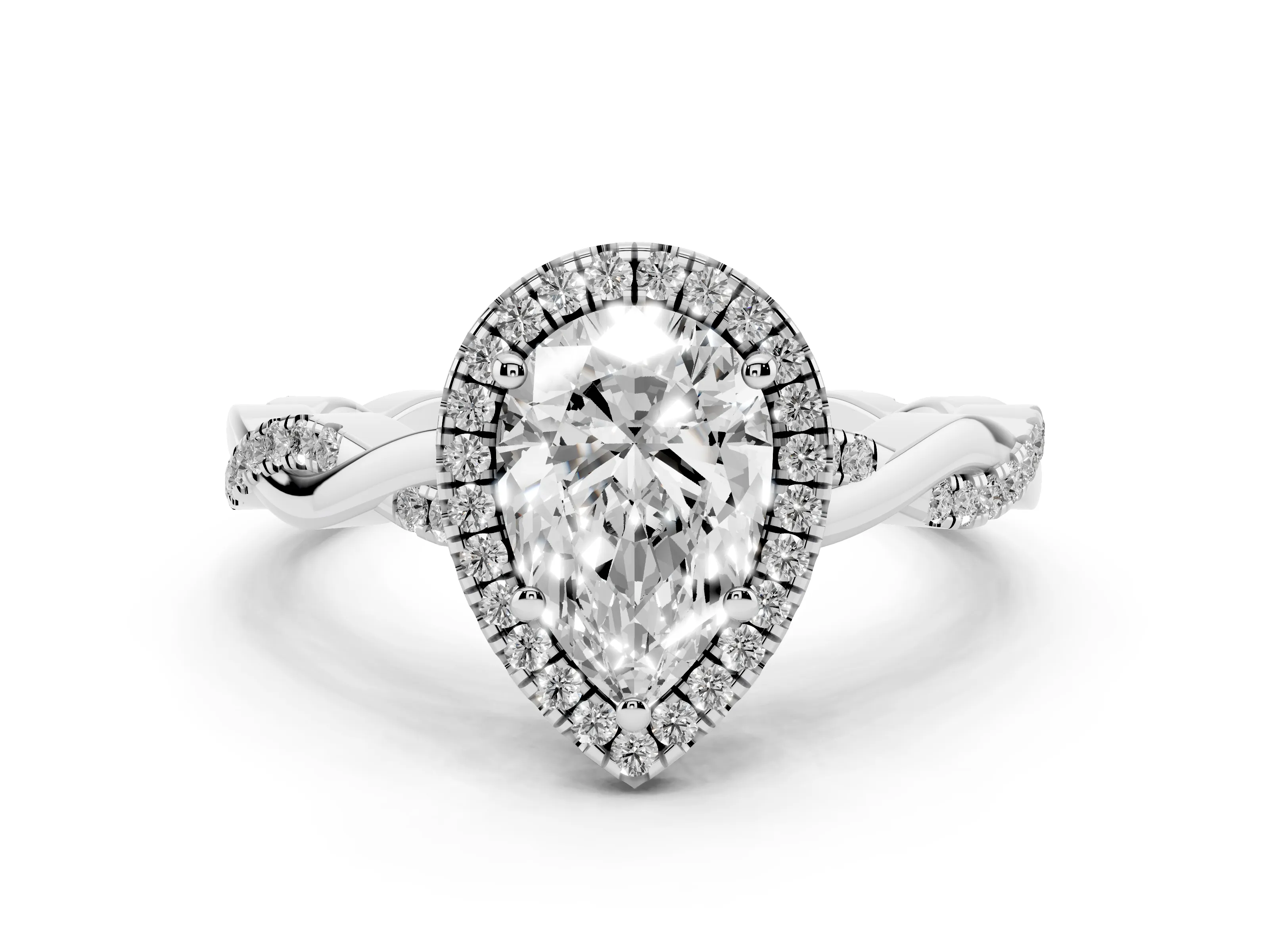 Pear Cut Diamond Halo Twisted Band Ring Set in Platinum with Prong Setting
