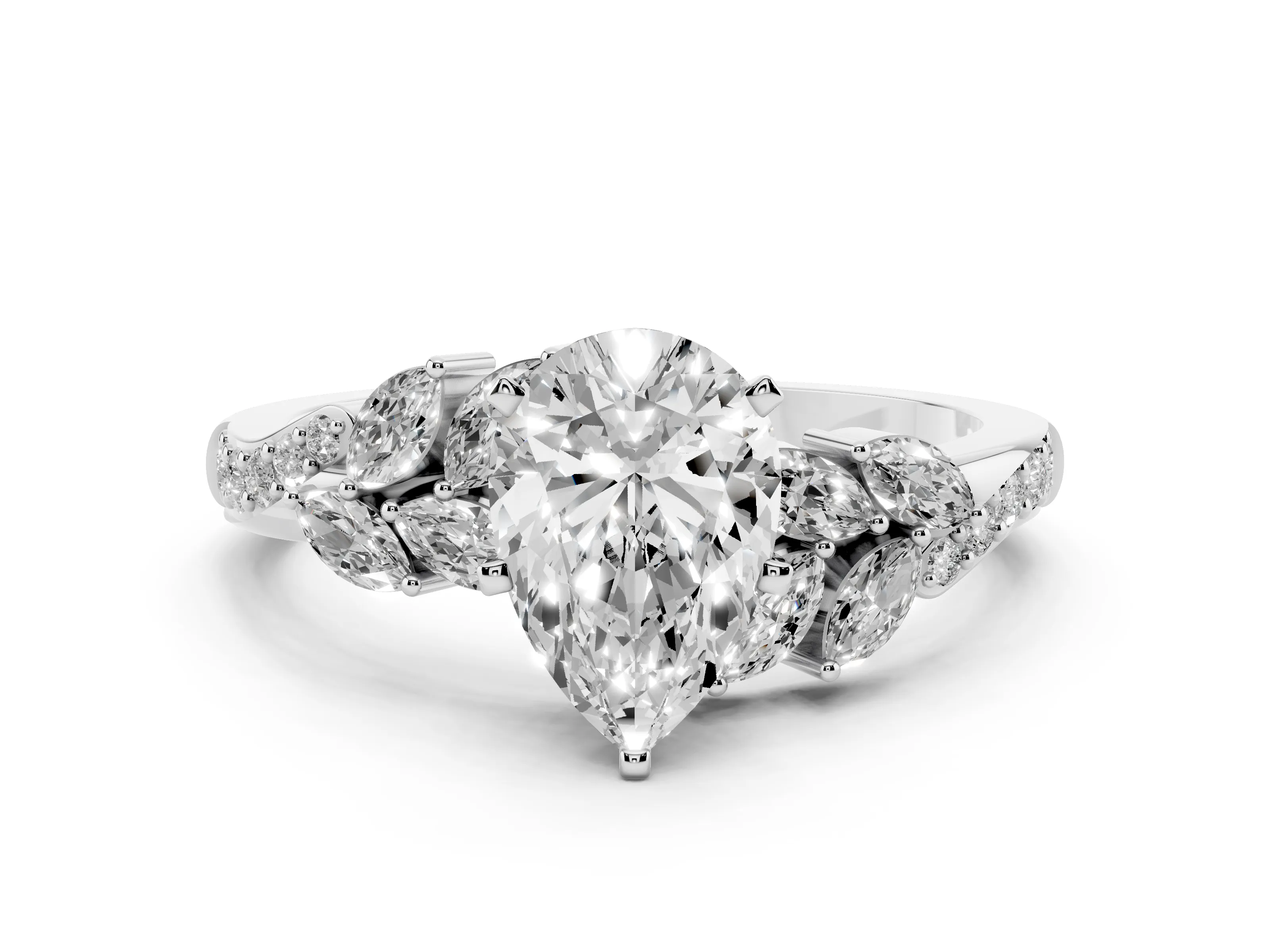 Pear Cut Diamond Solitaire Ring Set in Platinum with Marquise Twist Band and Prong Setting