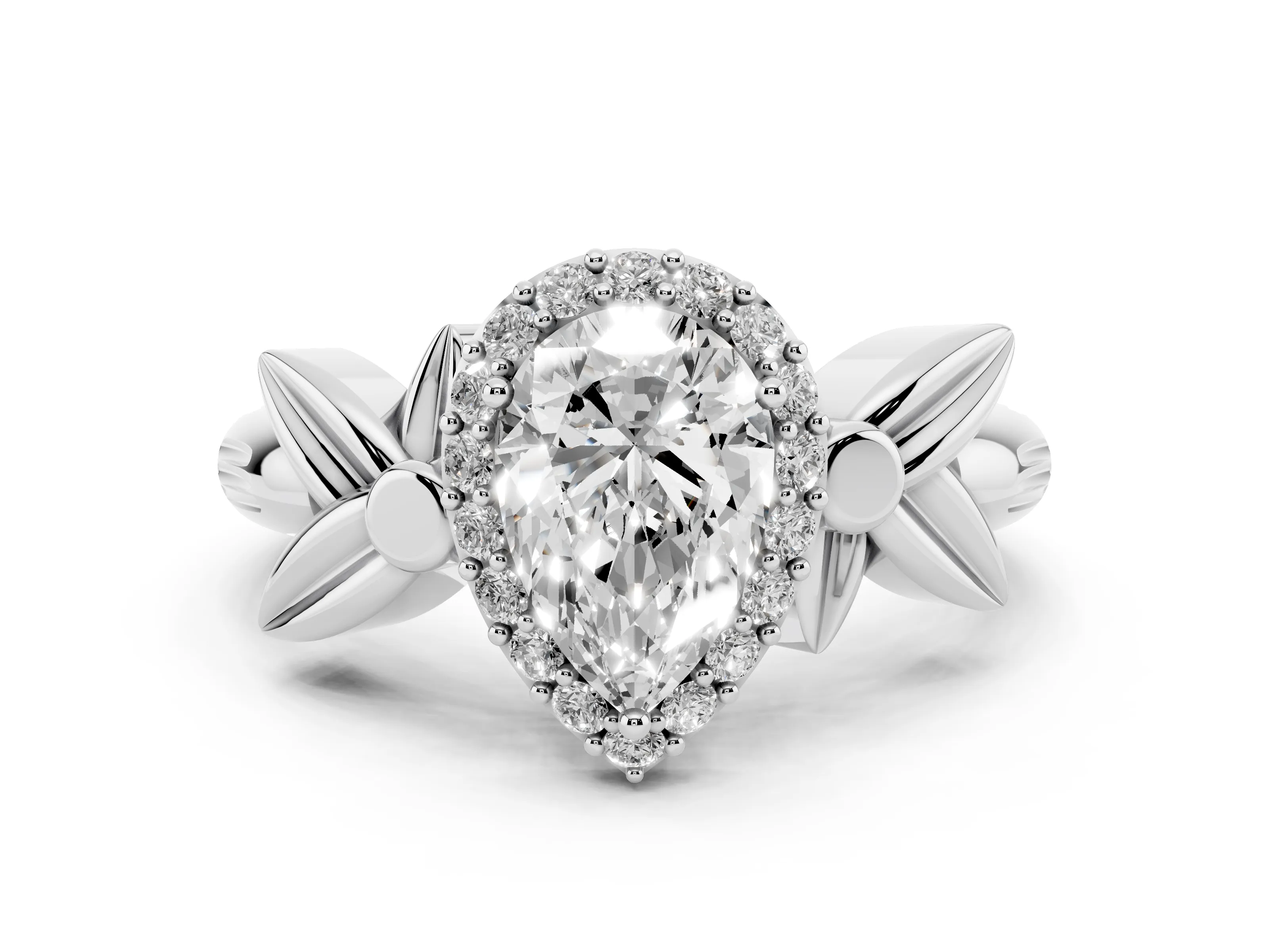 Pear Cut Diamond Halo Floral Band Ring Set in Platinum with Prong Setting
