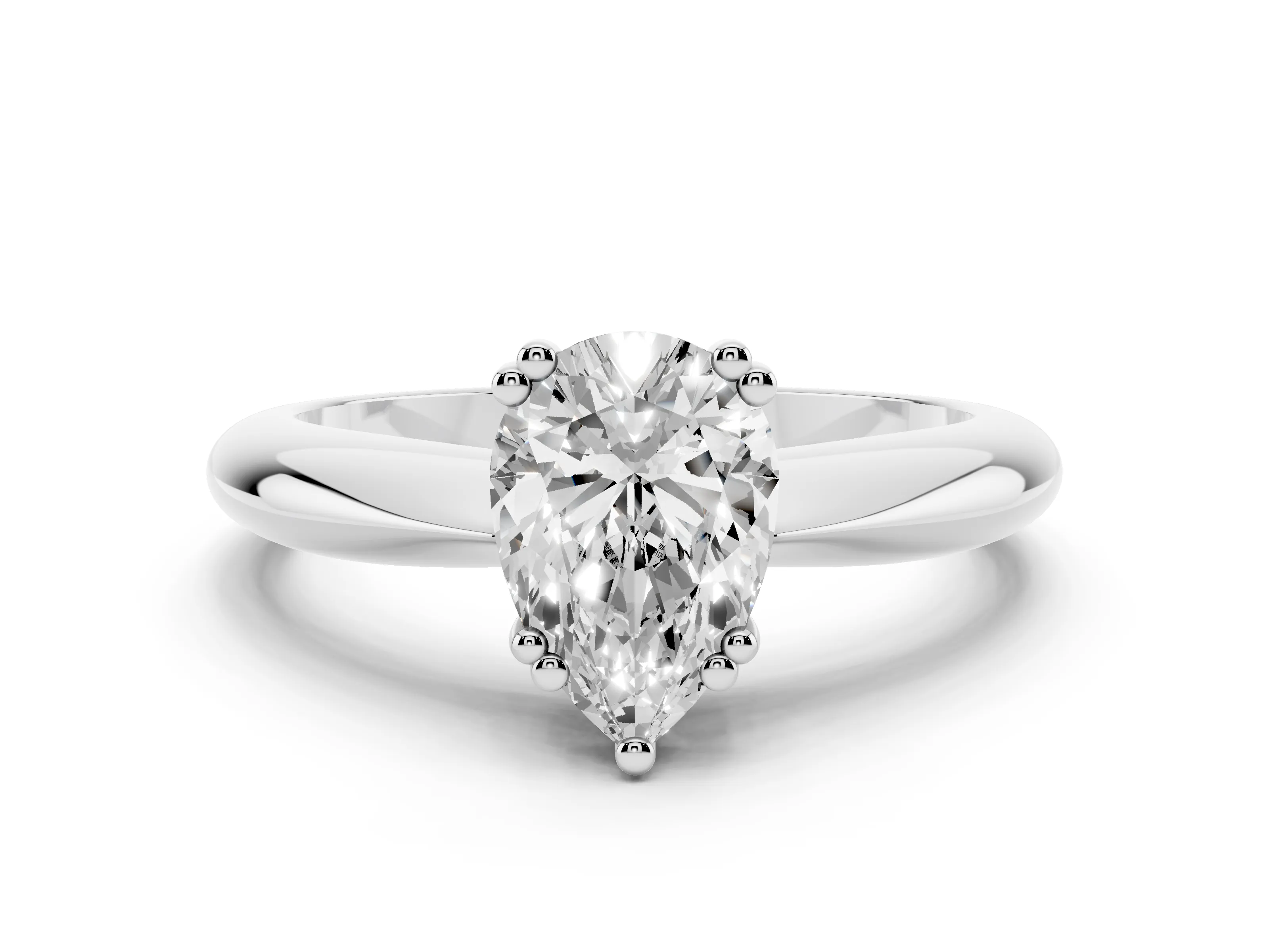 Pear Cut Diamond Solitaire Engagement Ring Set in Platinum with Tapered Band and Prong Setting
