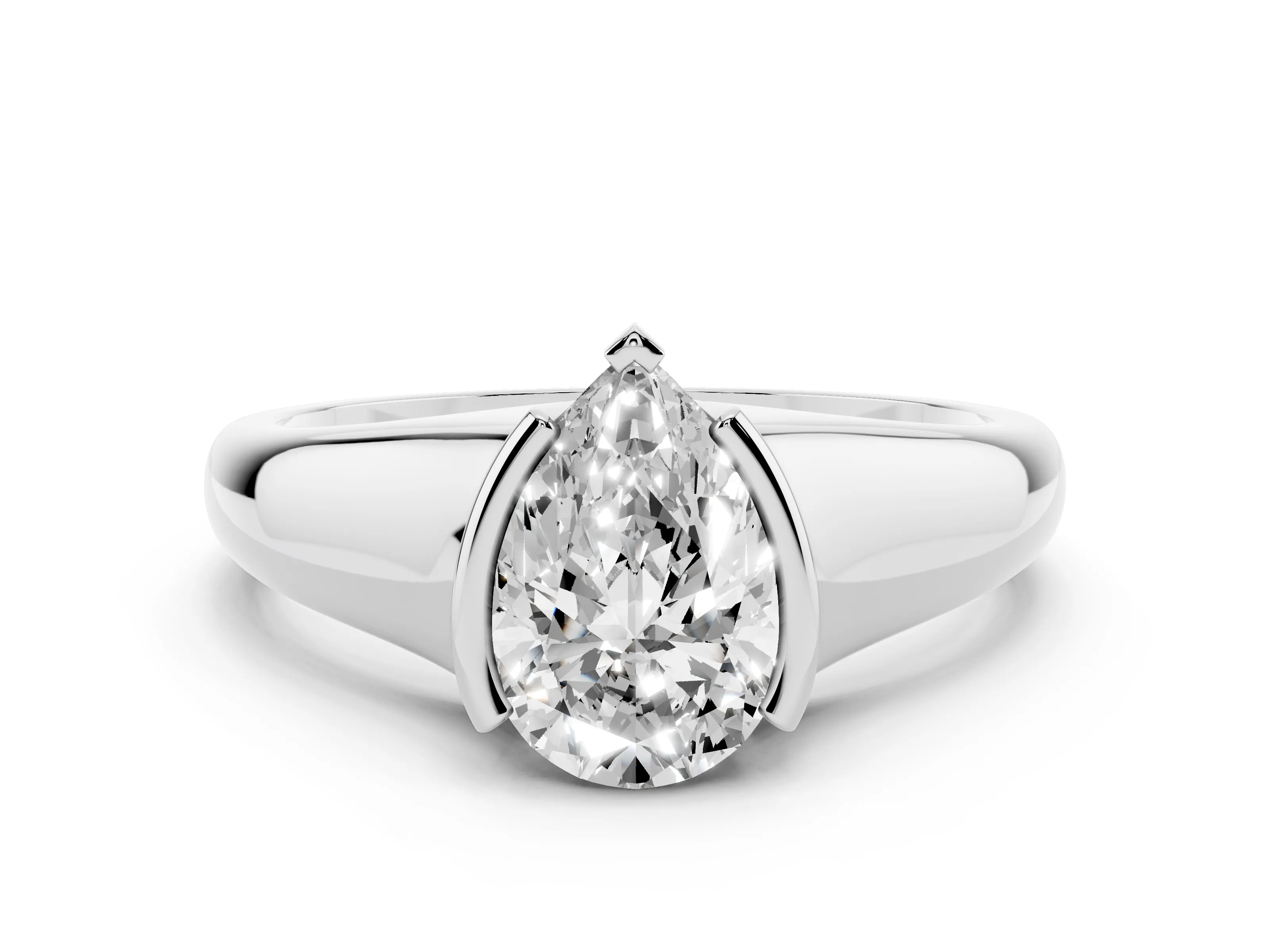 Pear Cut Diamond Solitaire Tension Set Ring Set in White gold with Split Shank Band