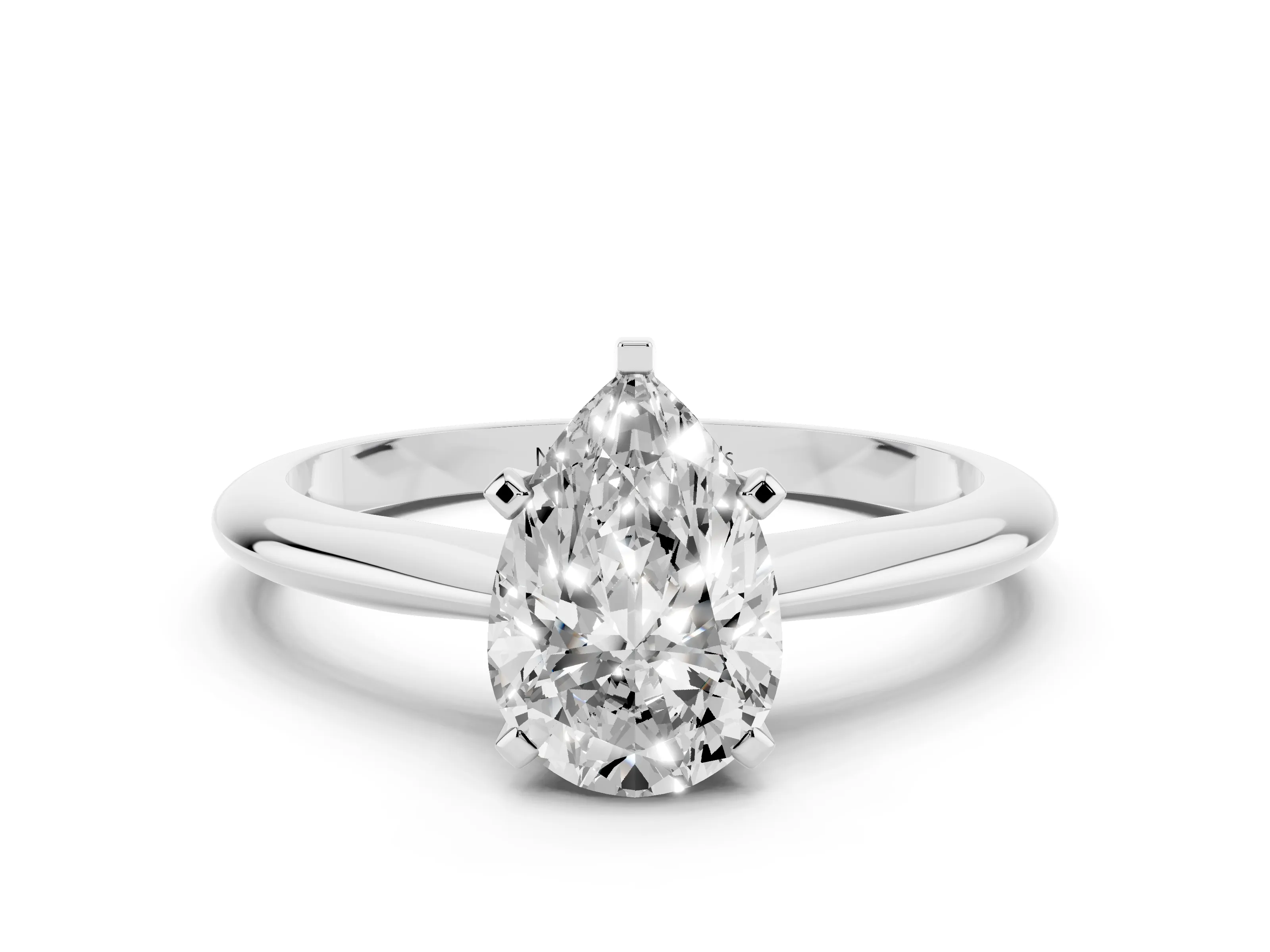 Pear Cut Diamond Solitaire Ring Set in Platinum with Prong Setting on a Plain Round Band