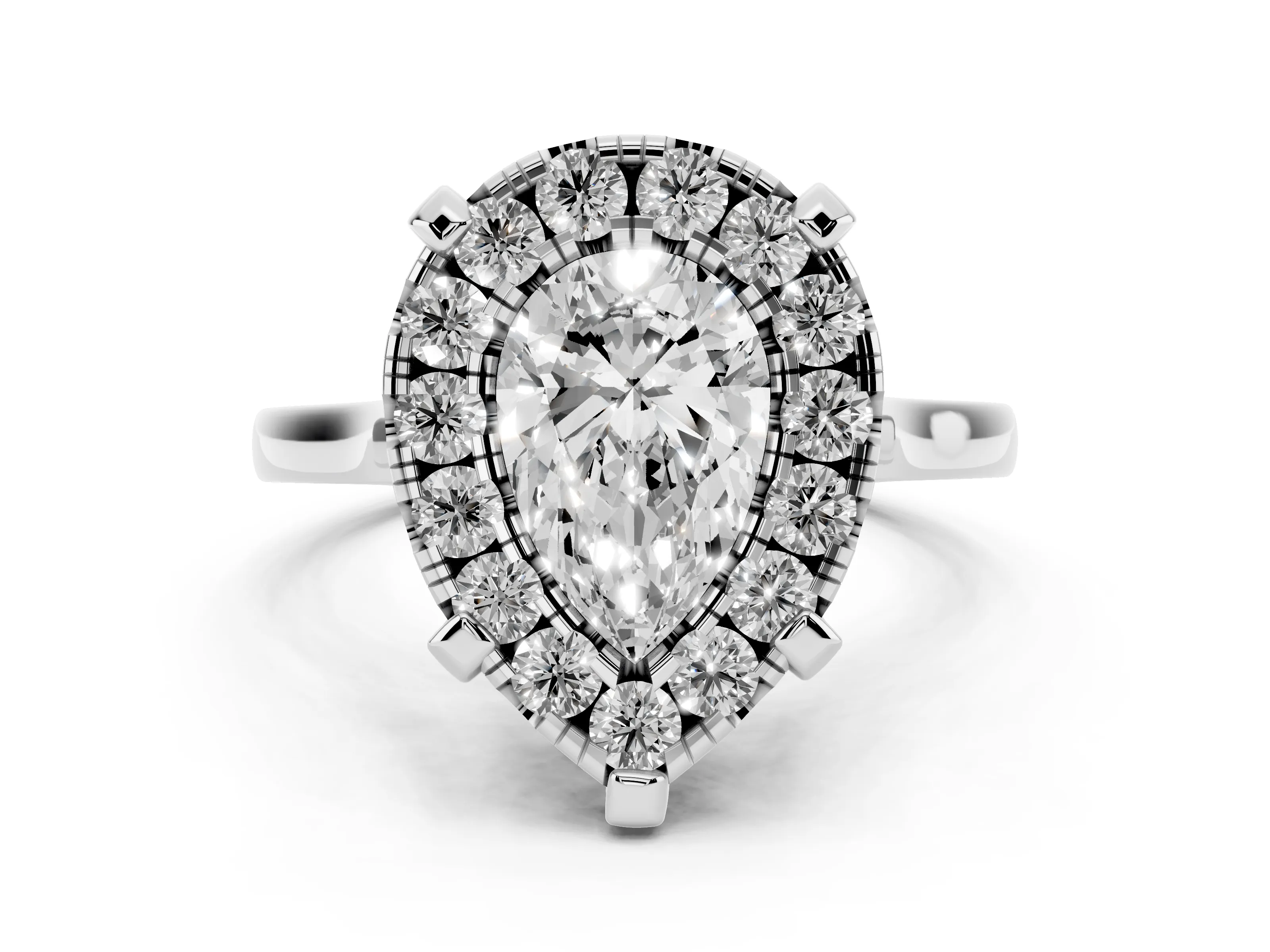 Pear Cut Diamond Cluster Halo Solitaire Ring Set in Platinum with Prong Setting