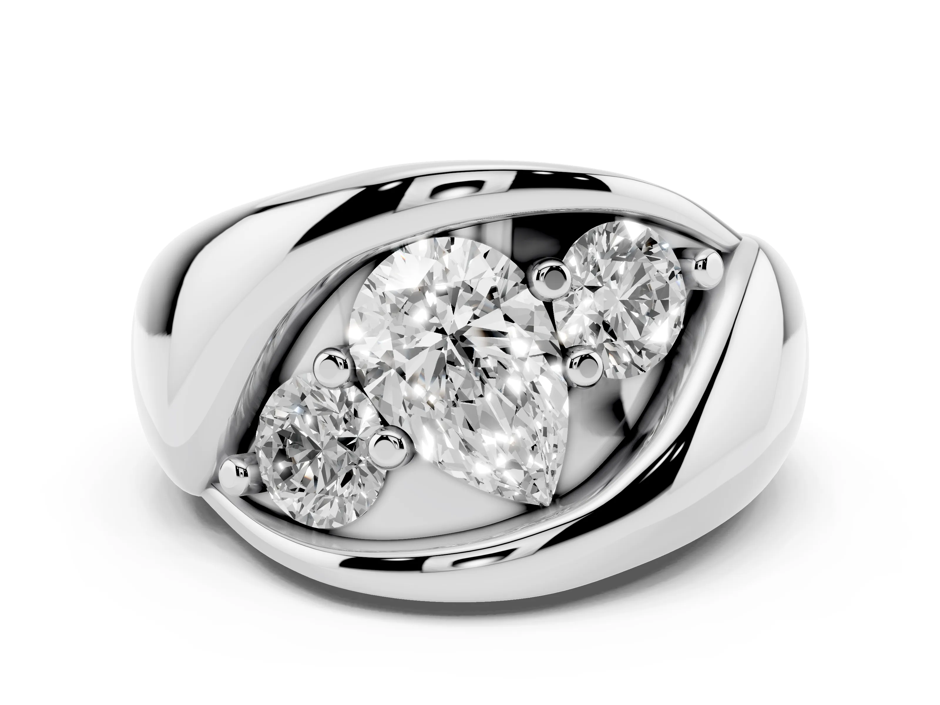 Pear Cut Diamond Channel-Set Crossover Ring Set in Platinum