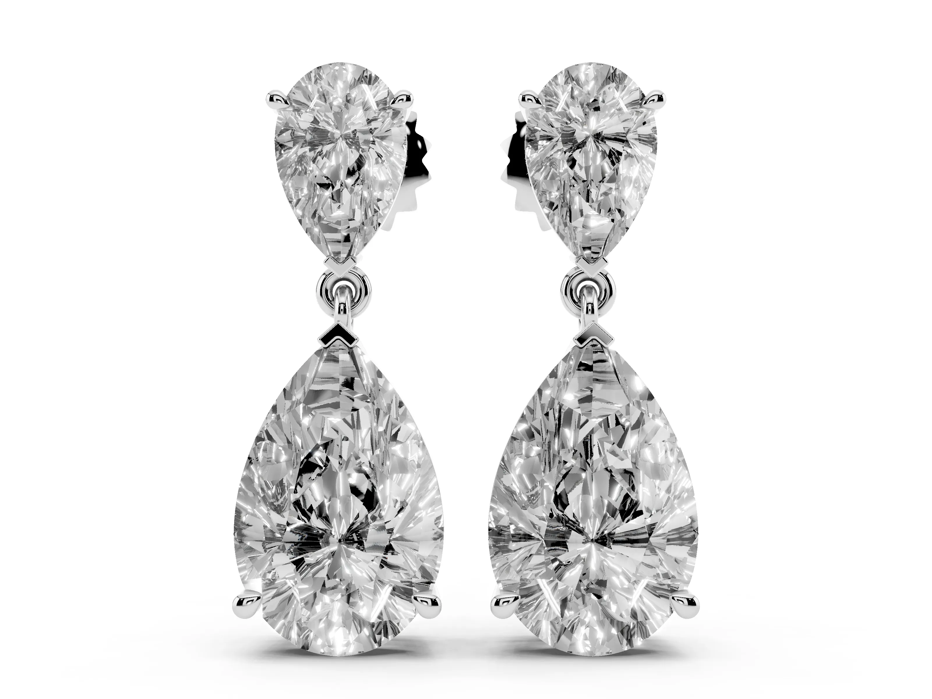 Pear-Shaped Lab-Grown Diamond Two Stone Drop Earrings | Articulated Link | White Gold