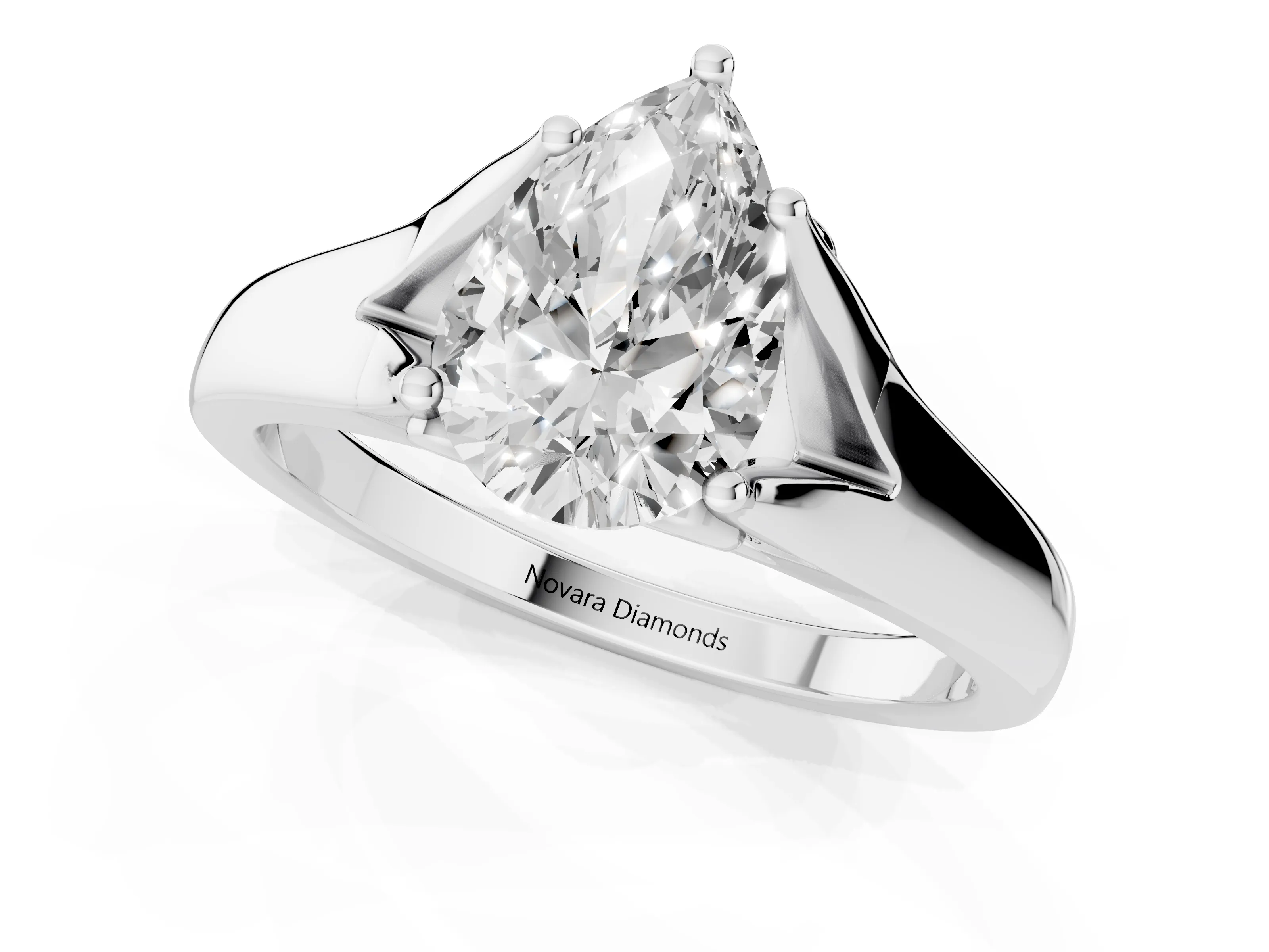 Pear Cut Diamond Solitaire Ring Set in White gold with Arched Cathedral Band and Prong Setting