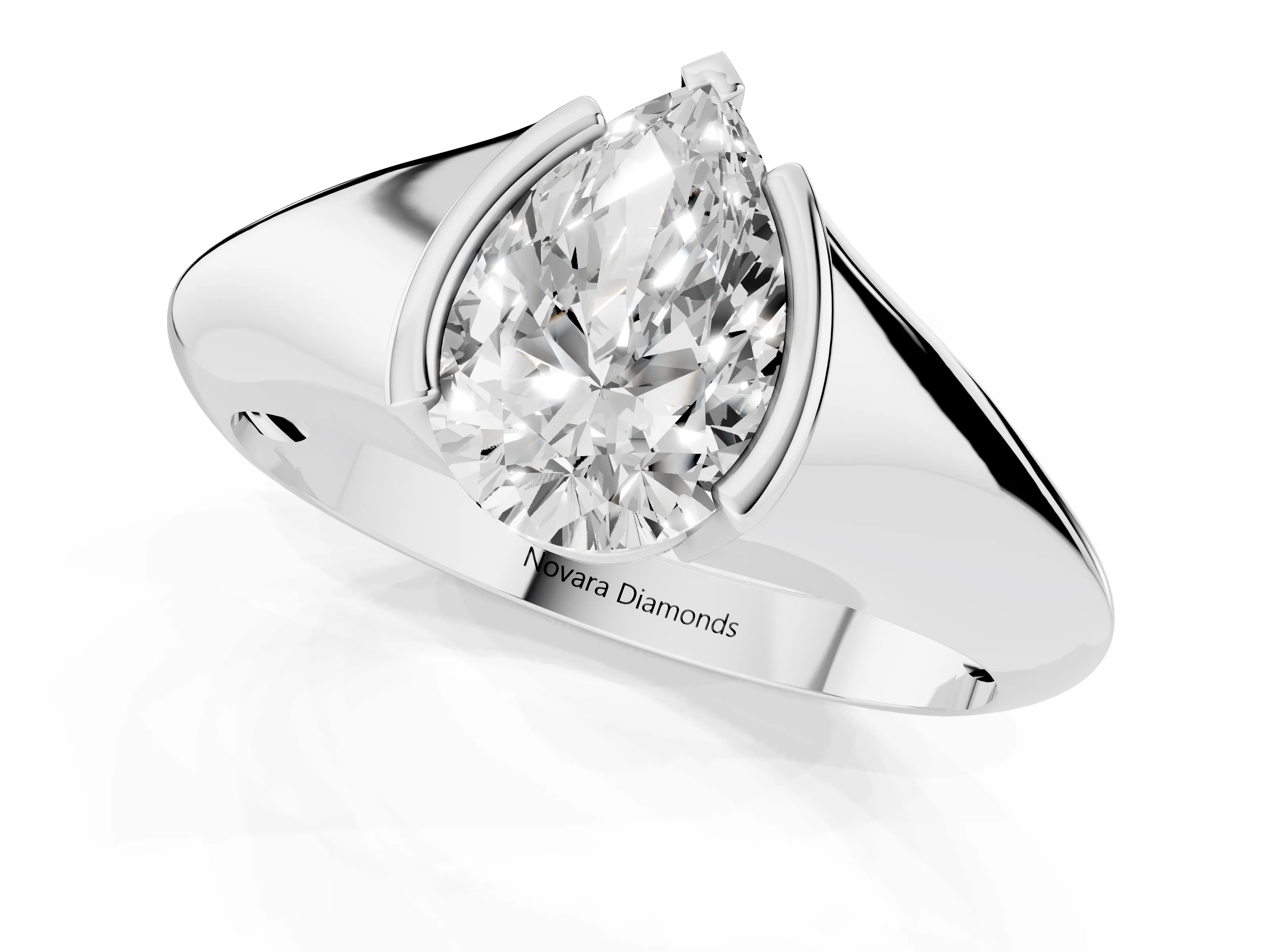 Pear Cut Diamond Solitaire Tension Set Ring Set in Platinum