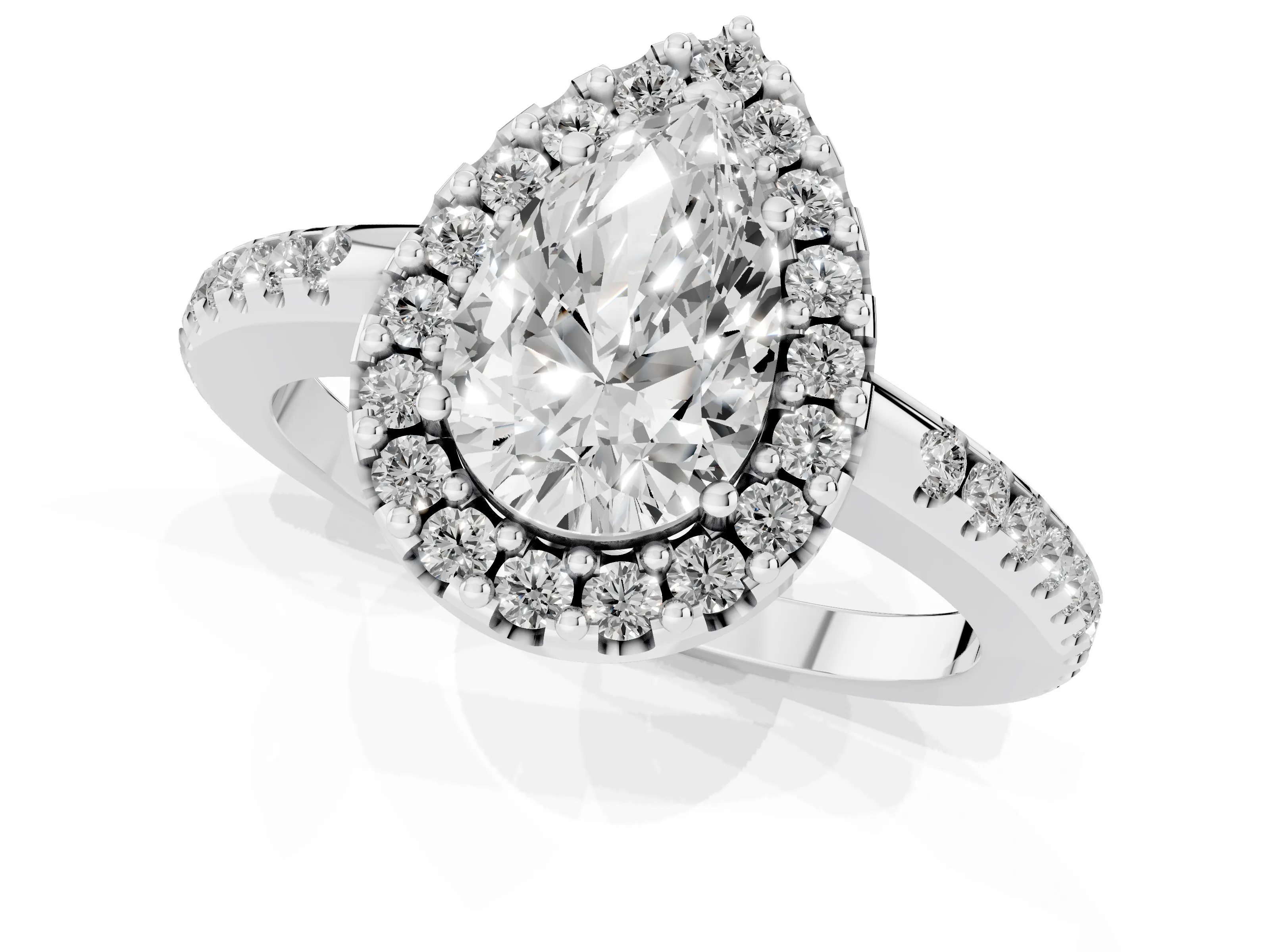 Pear Cut Diamond Pavé Halo Ring Set in Platinum with Prong Setting