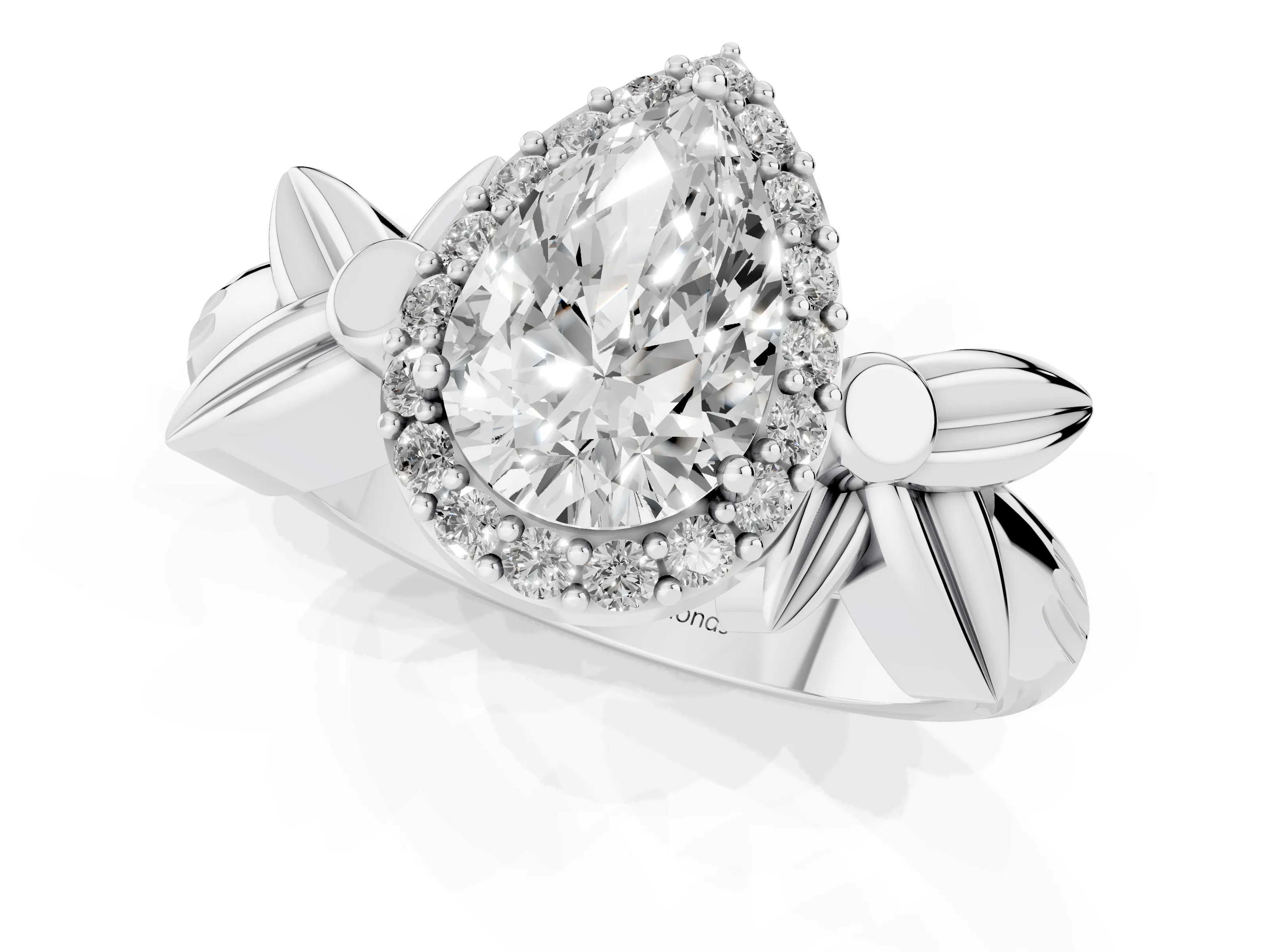 Pear Cut Diamond Halo Floral Band Ring Set in Platinum with Prong Setting – second view