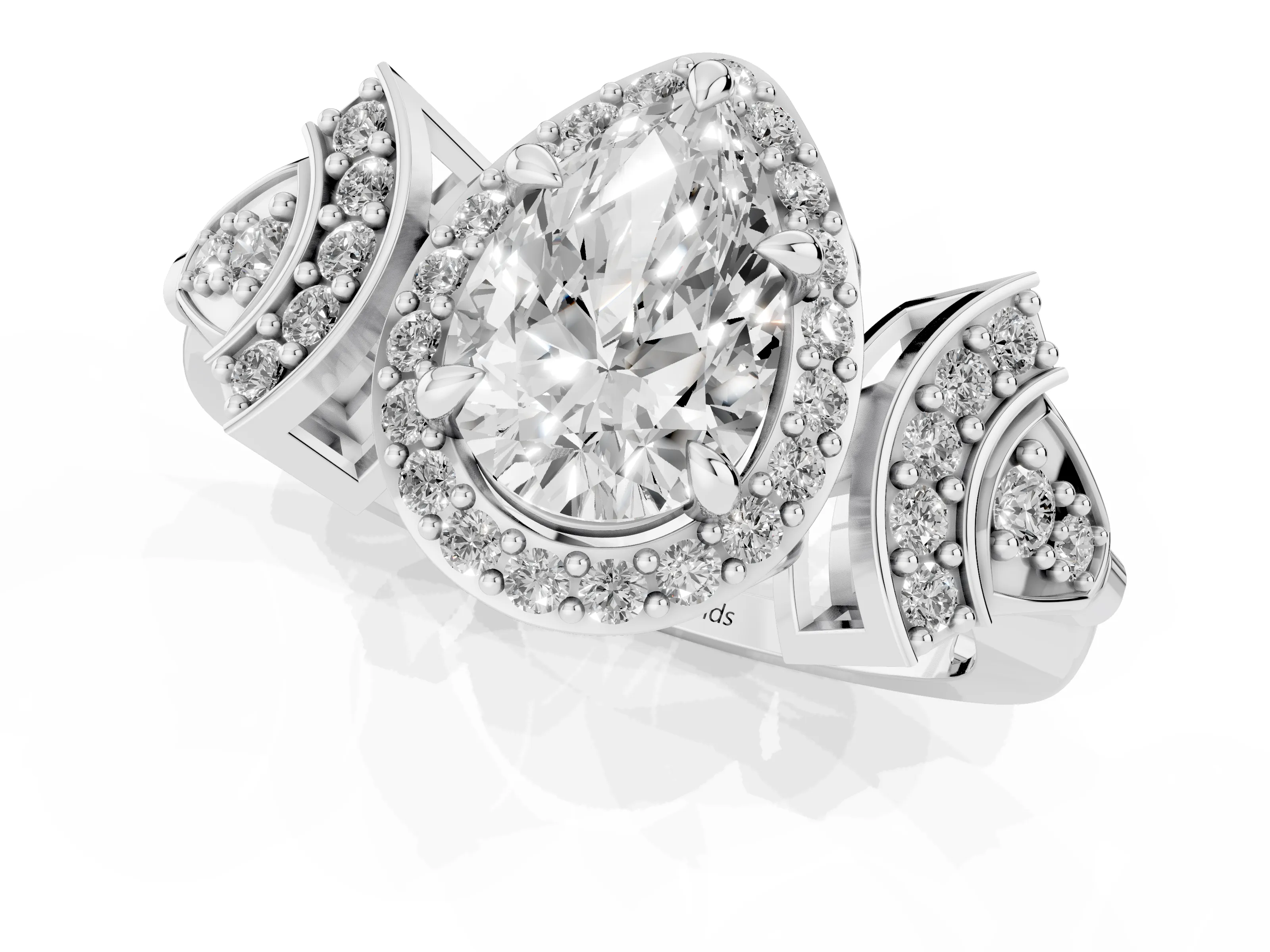 Pear Cut Diamond Halo Engagement Ring Set in Platinum with Accent Stone Split Shank