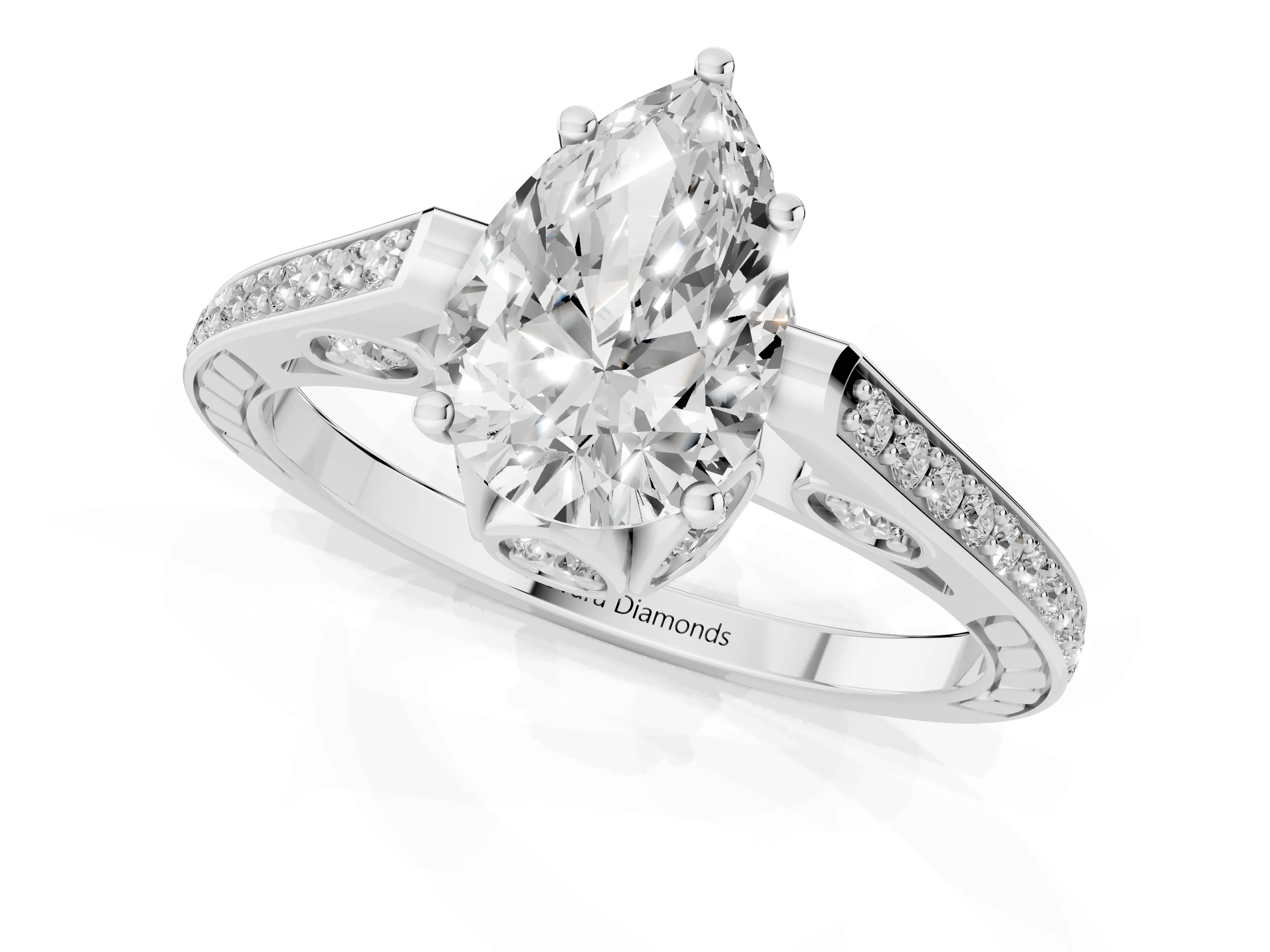 Pear Cut Diamond Cathedral Pavé Engagement Ring Set in Platinum with Prong Setting – second view