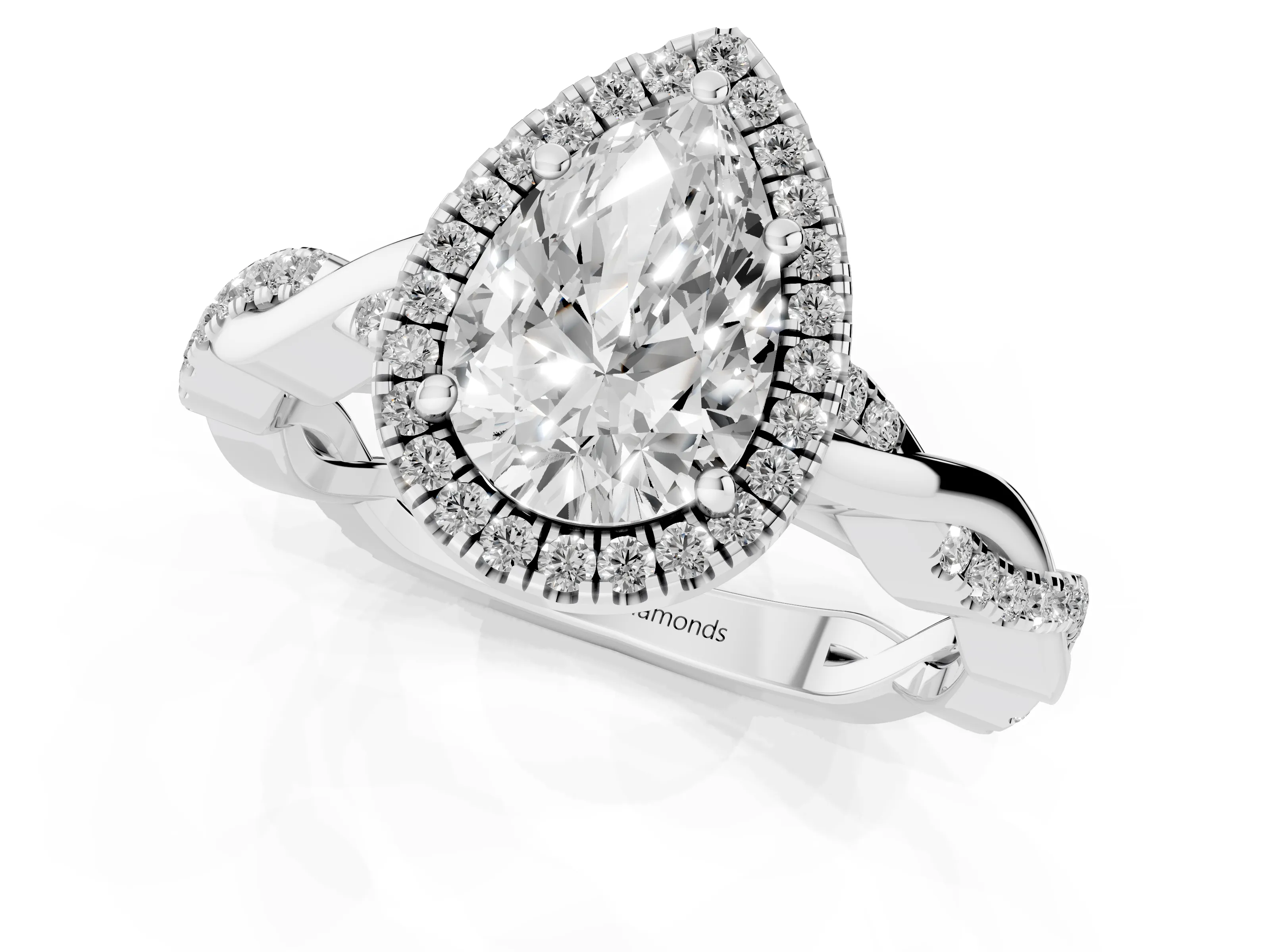 Pear Cut Diamond Halo Twisted Band Ring Set in Platinum with Prong Setting