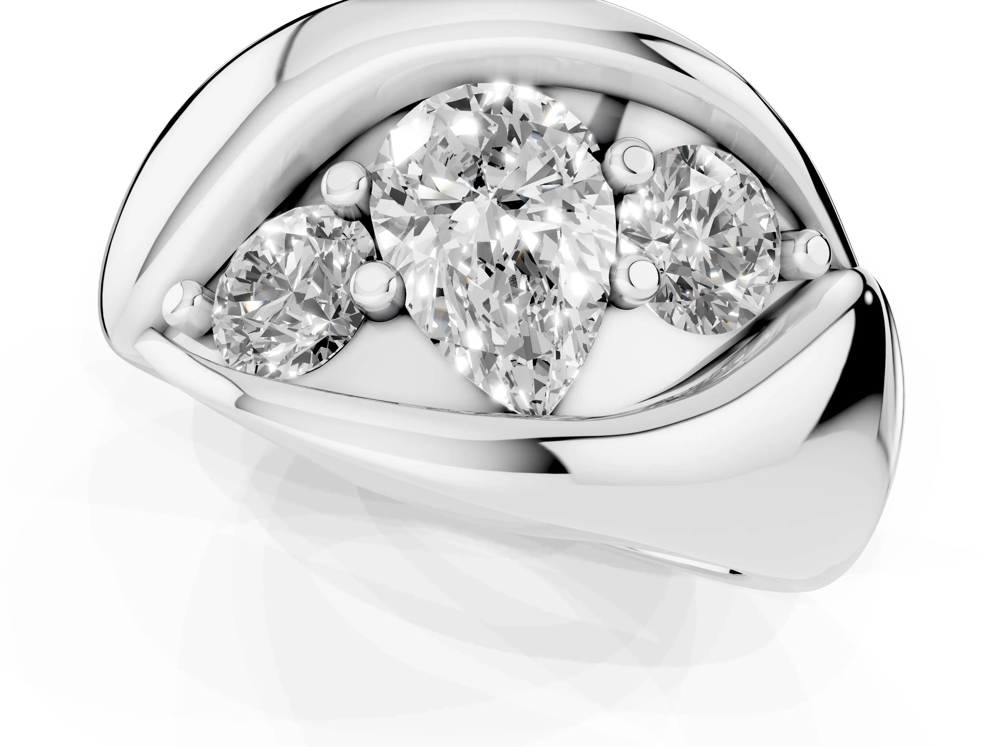 Pear Cut Diamond Channel-Set Crossover Ring Set in Platinum