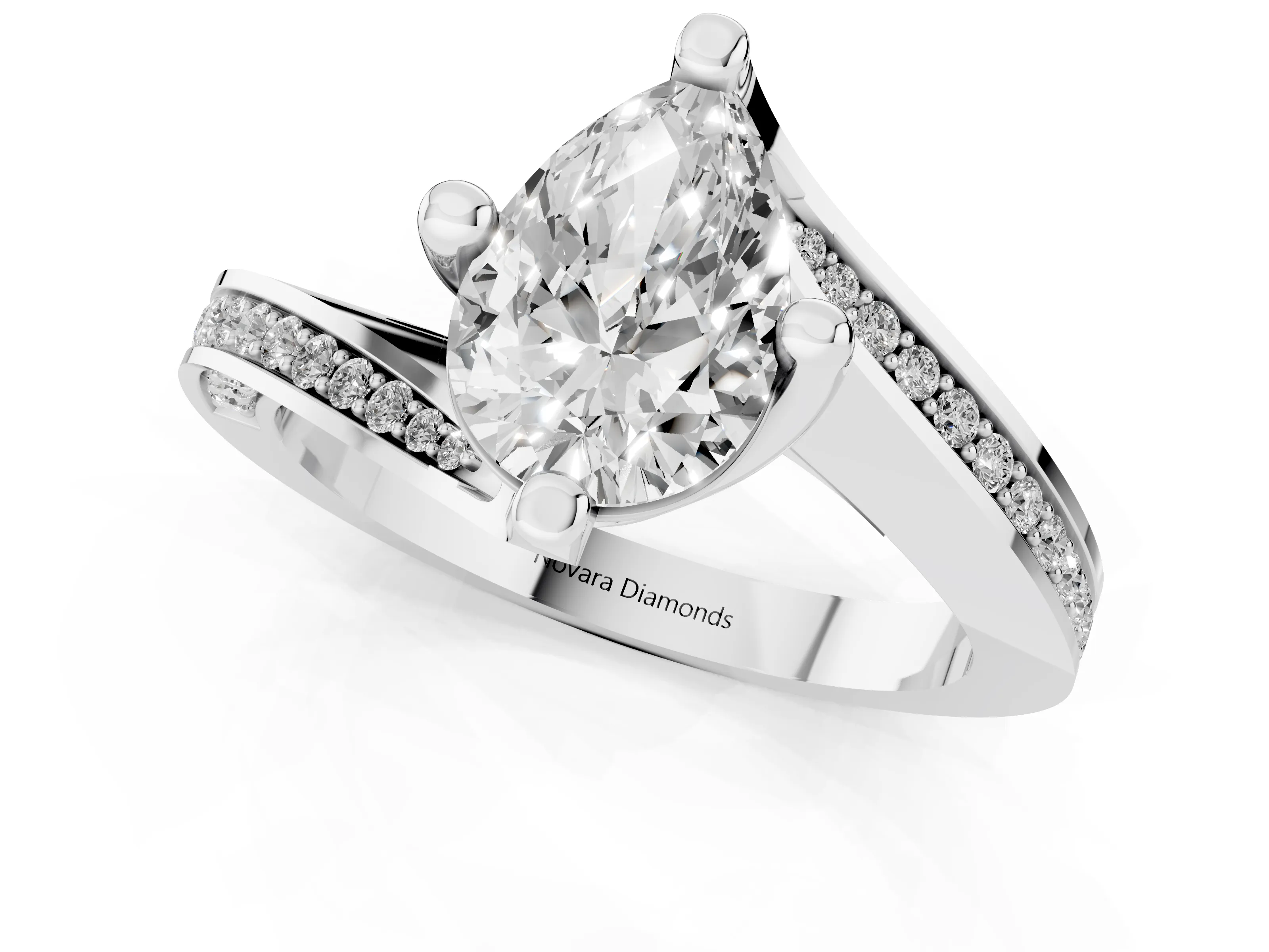 Pear Cut Diamond Solitaire Ring Set in Silver with Intertwined Pavé Twist Band