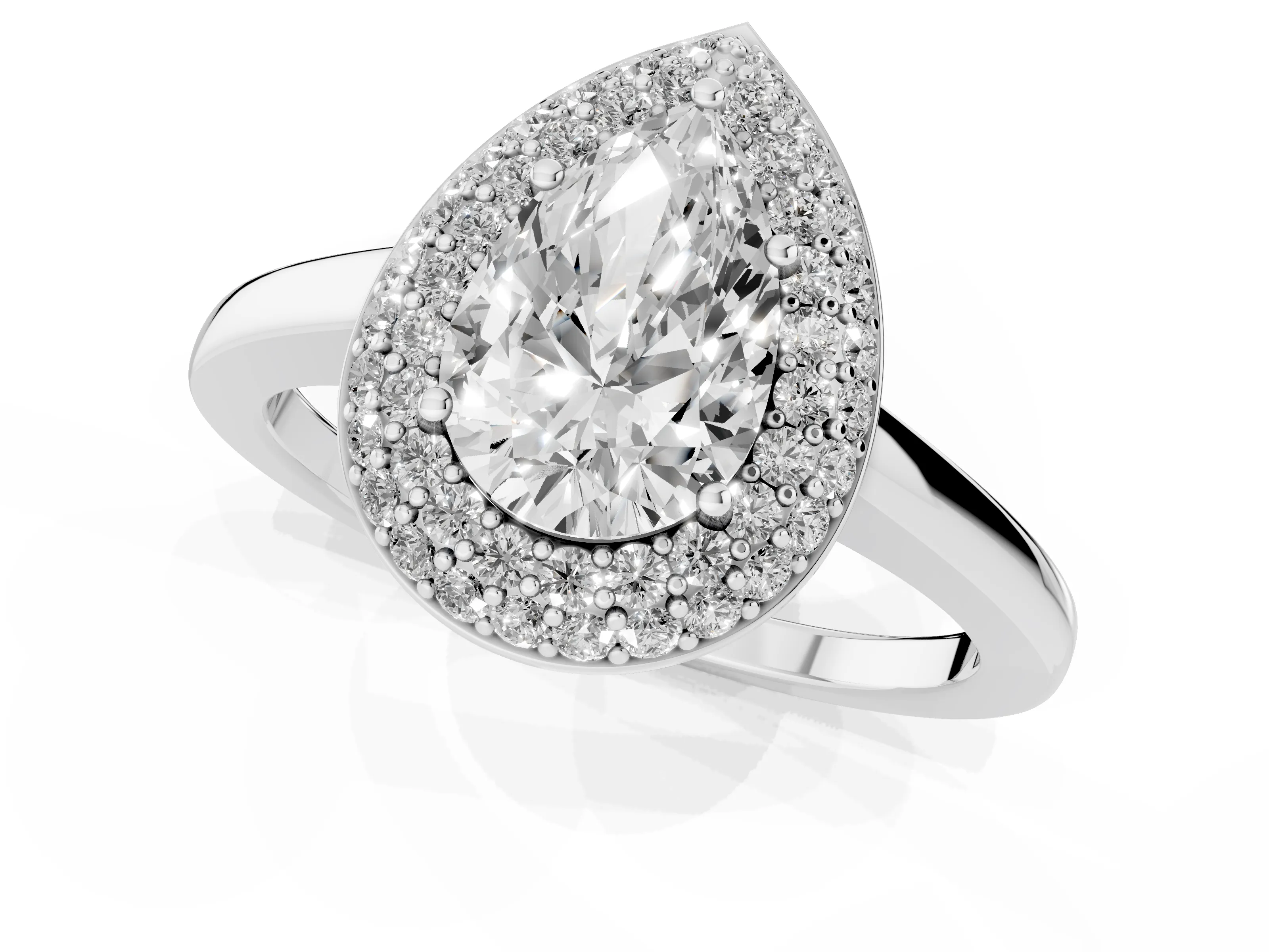 Pear Cut Diamond Halo Engagement Ring Set in Platinum with Solitaire Band and Prong Setting
