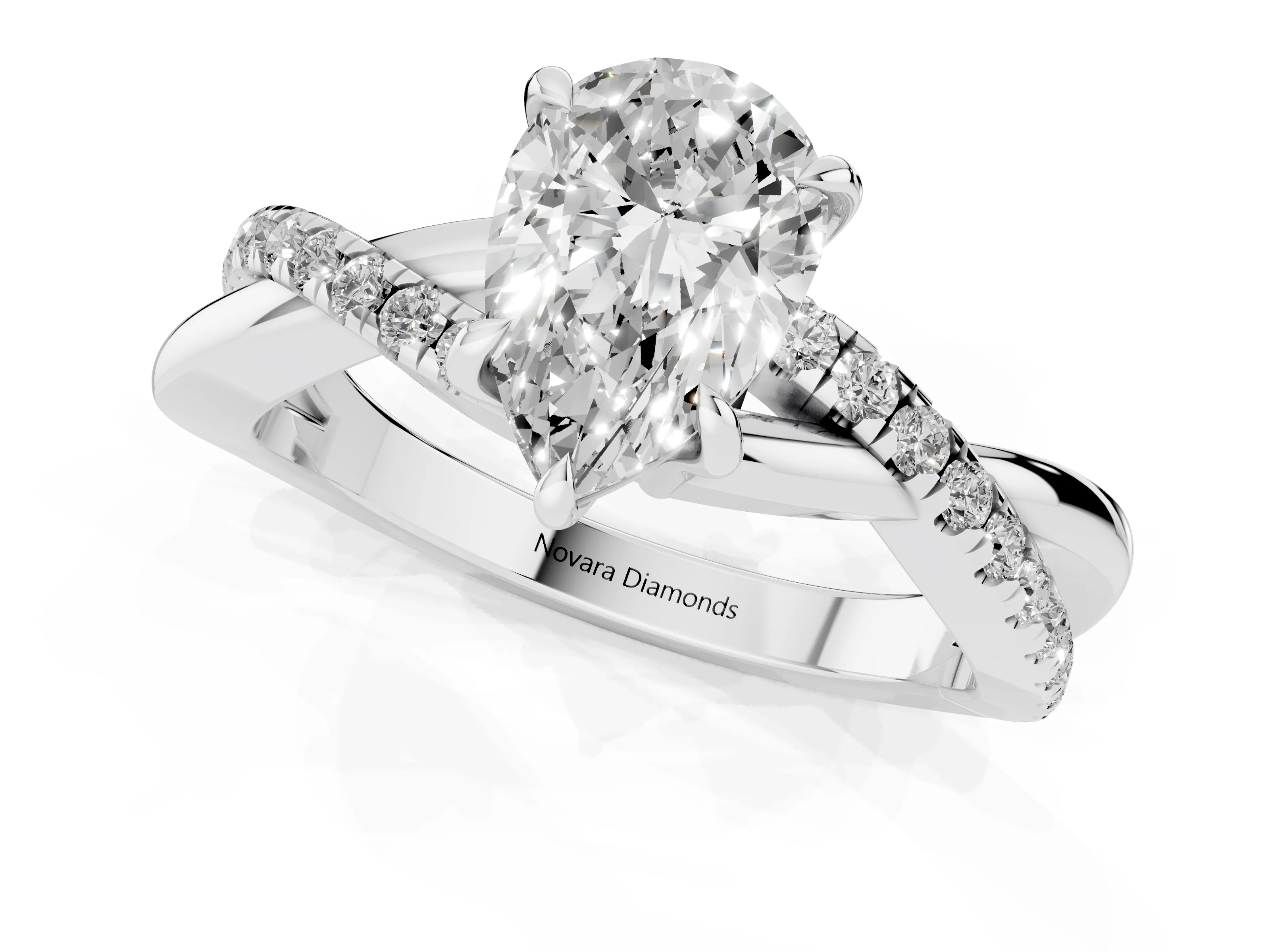 Pear Cut Diamond Twisted Pavé Band Ring Set in Silver with Prong Setting