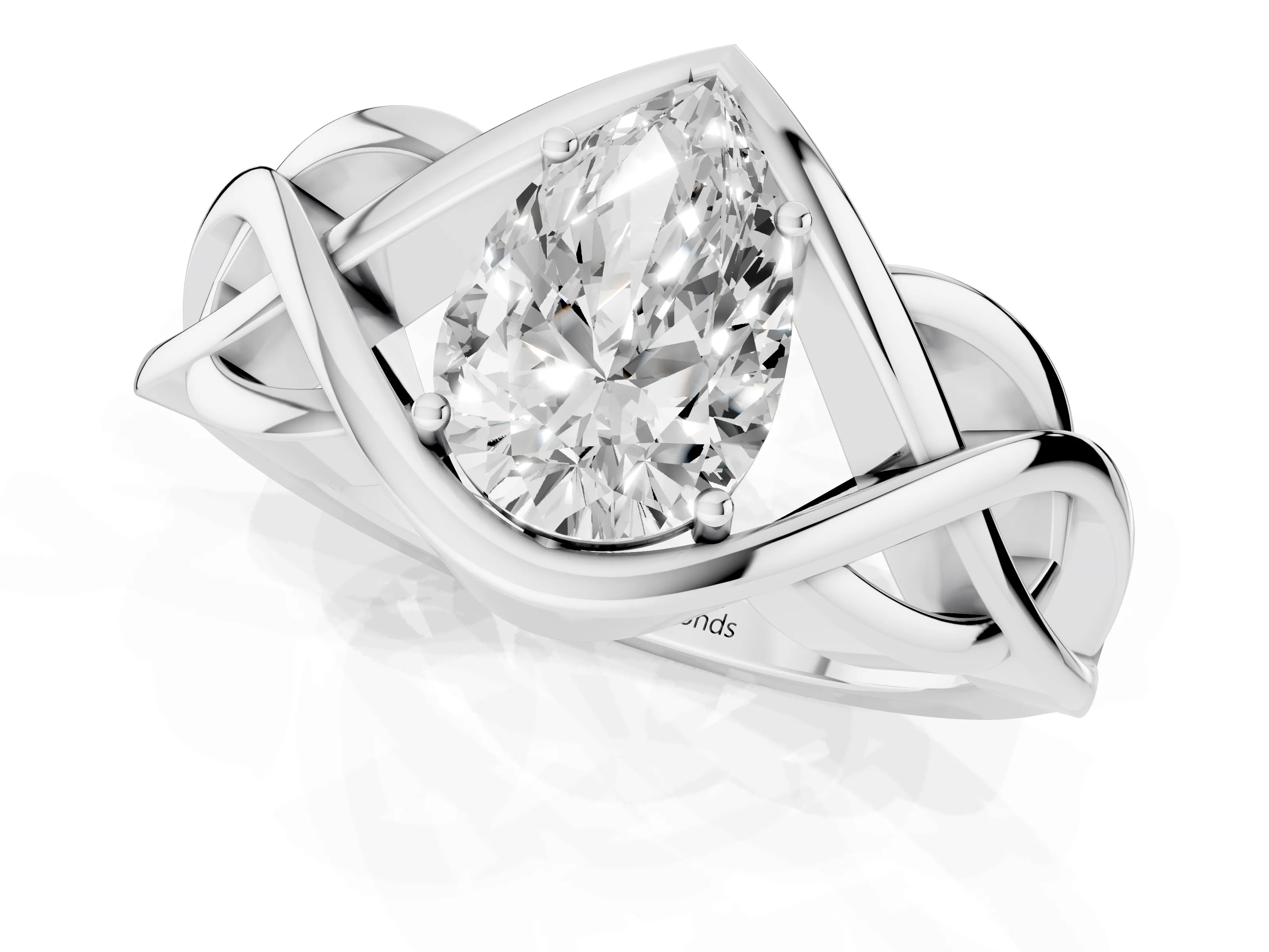 Pear Cut Diamond Solitaire Ring Set in Silver with Intertwined Band