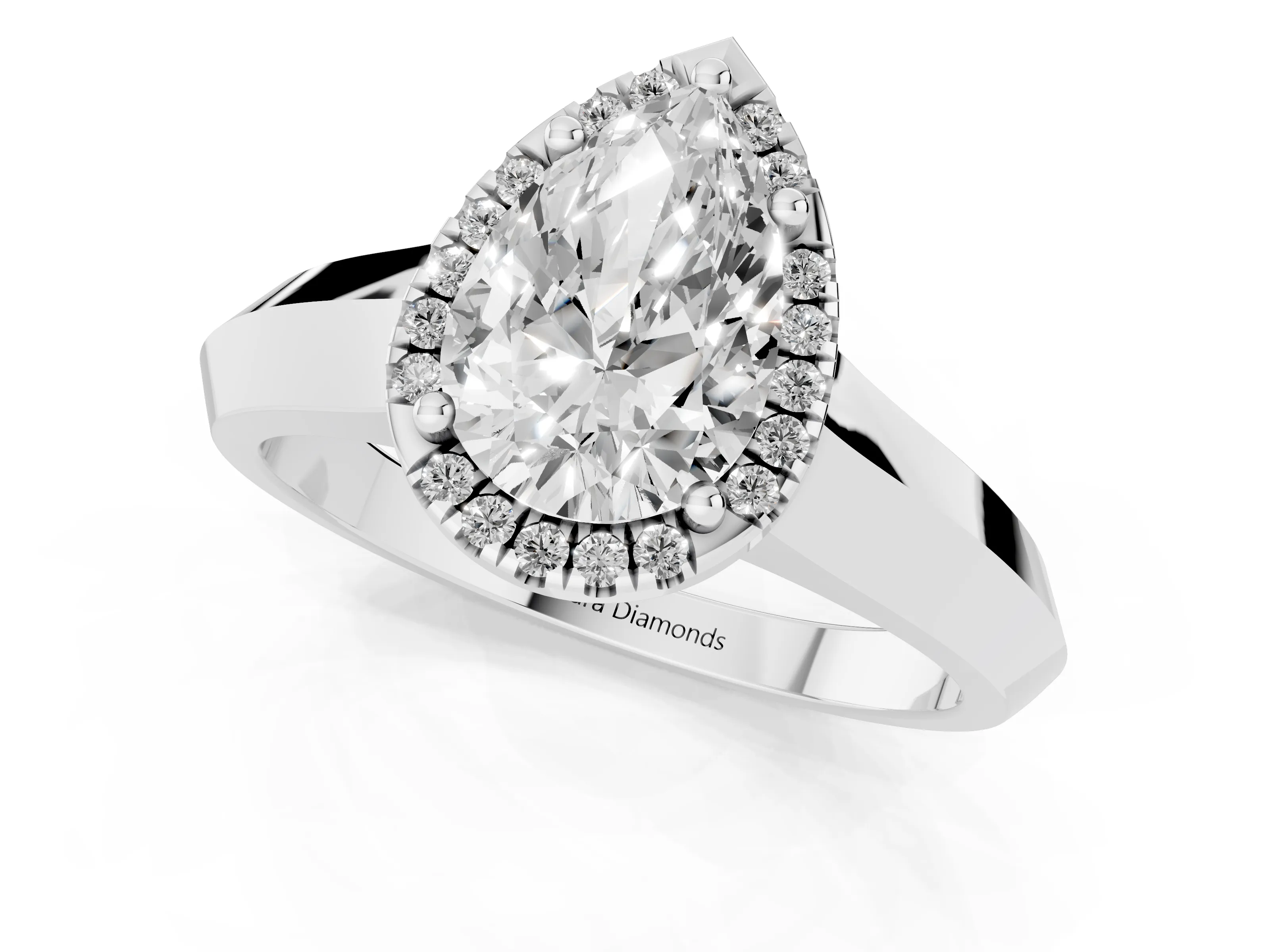 Pear Cut Diamond Halo Ring Set in Platinum with Cathedral Band and Prong Setting