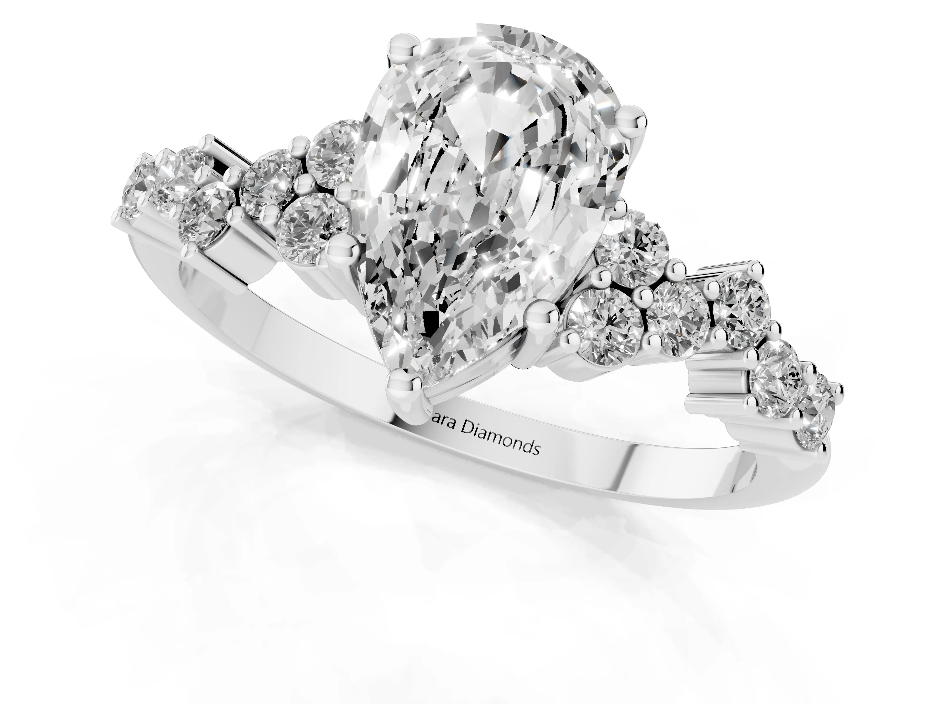 Pear Cut Diamond Ring Set in Platinum with Scattered Round Accents