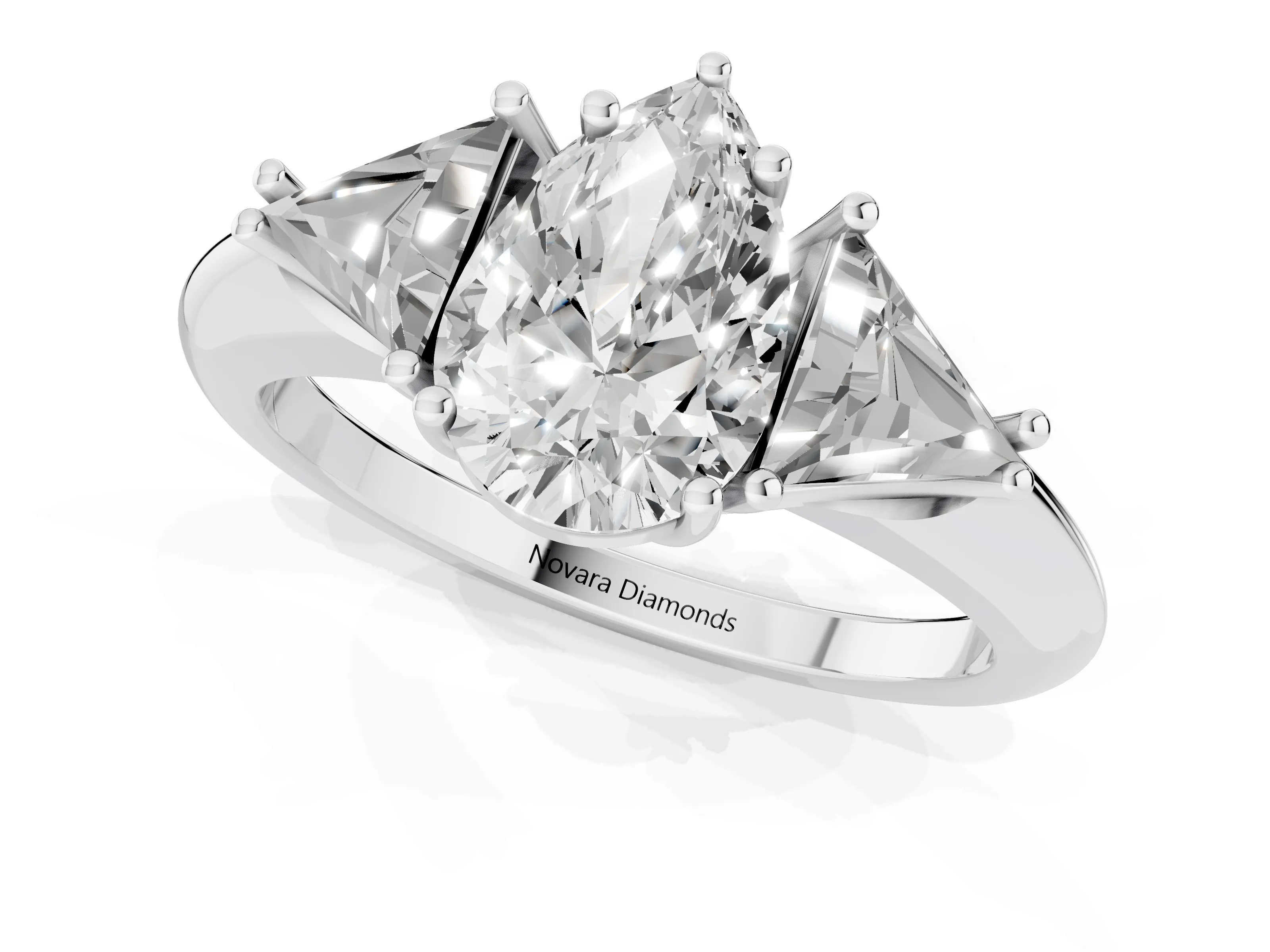 Pear Cut Diamond Three-Stone Engagement Ring Set in Silver with Trillion Side Stones