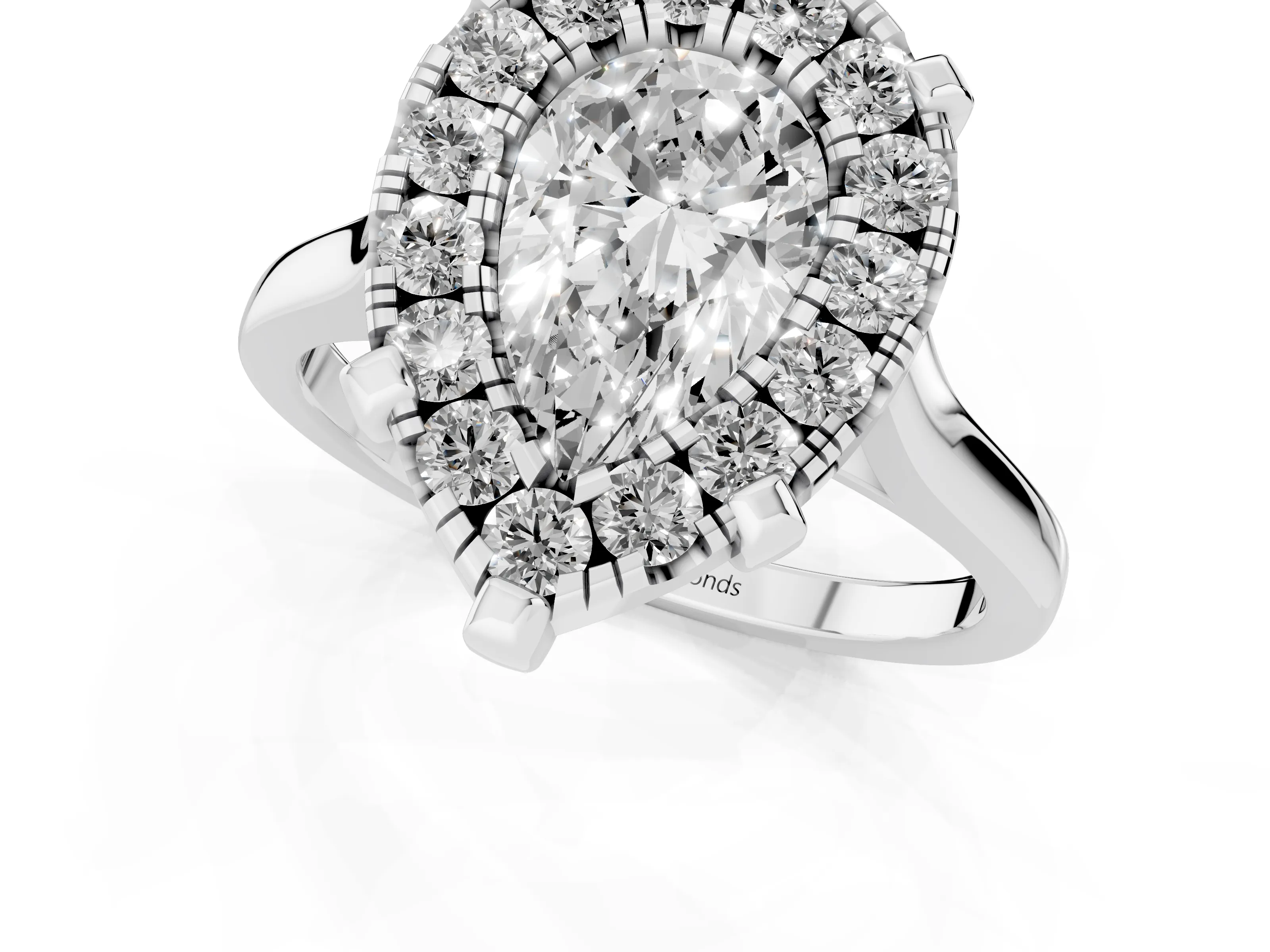 Pear Cut Diamond Cluster Halo Solitaire Ring Set in Platinum with Prong Setting