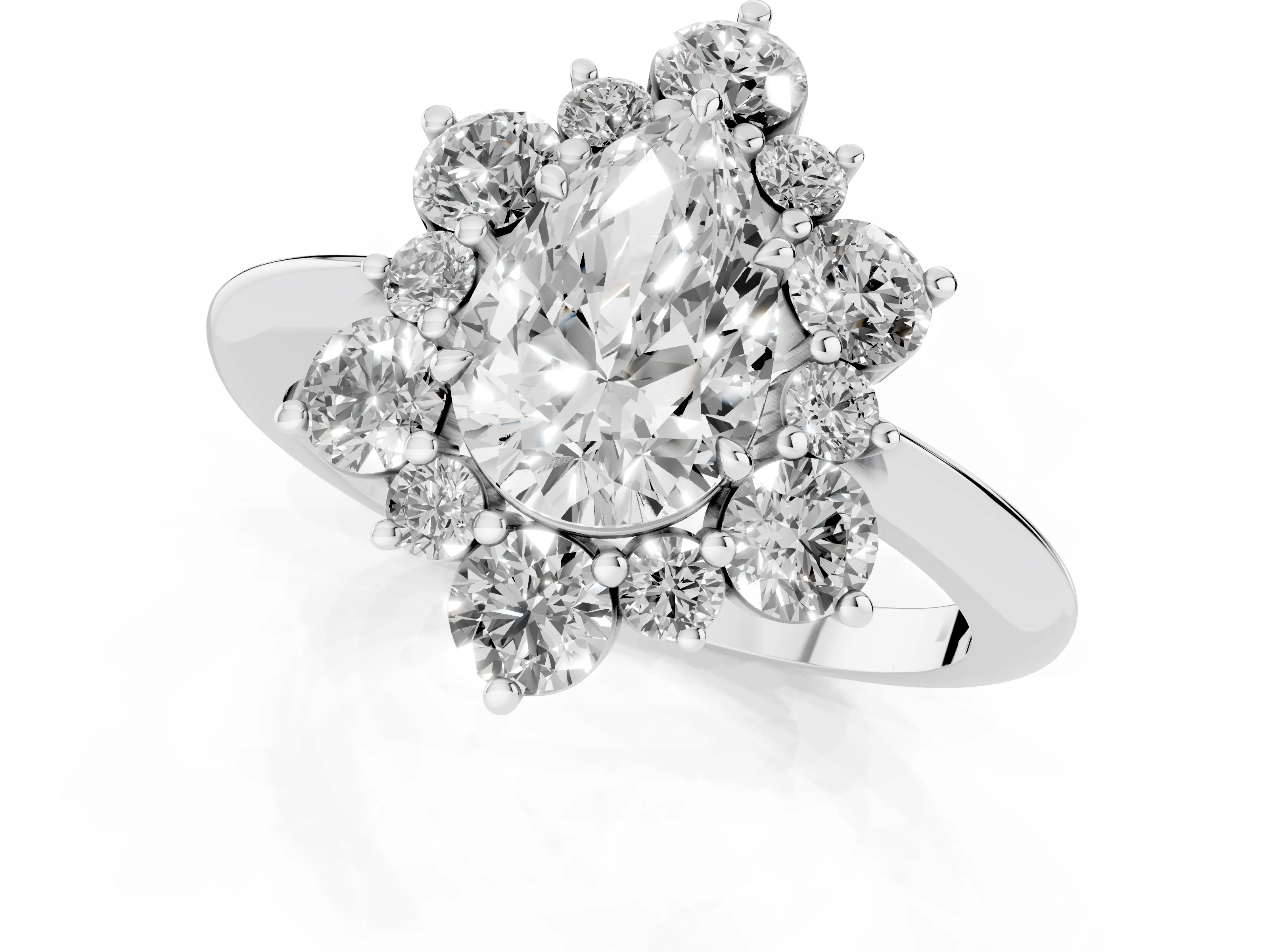 Pear Cut Diamond Cluster Halo Ring Set in White gold with Solitaire Band and Prong Setting – second view
