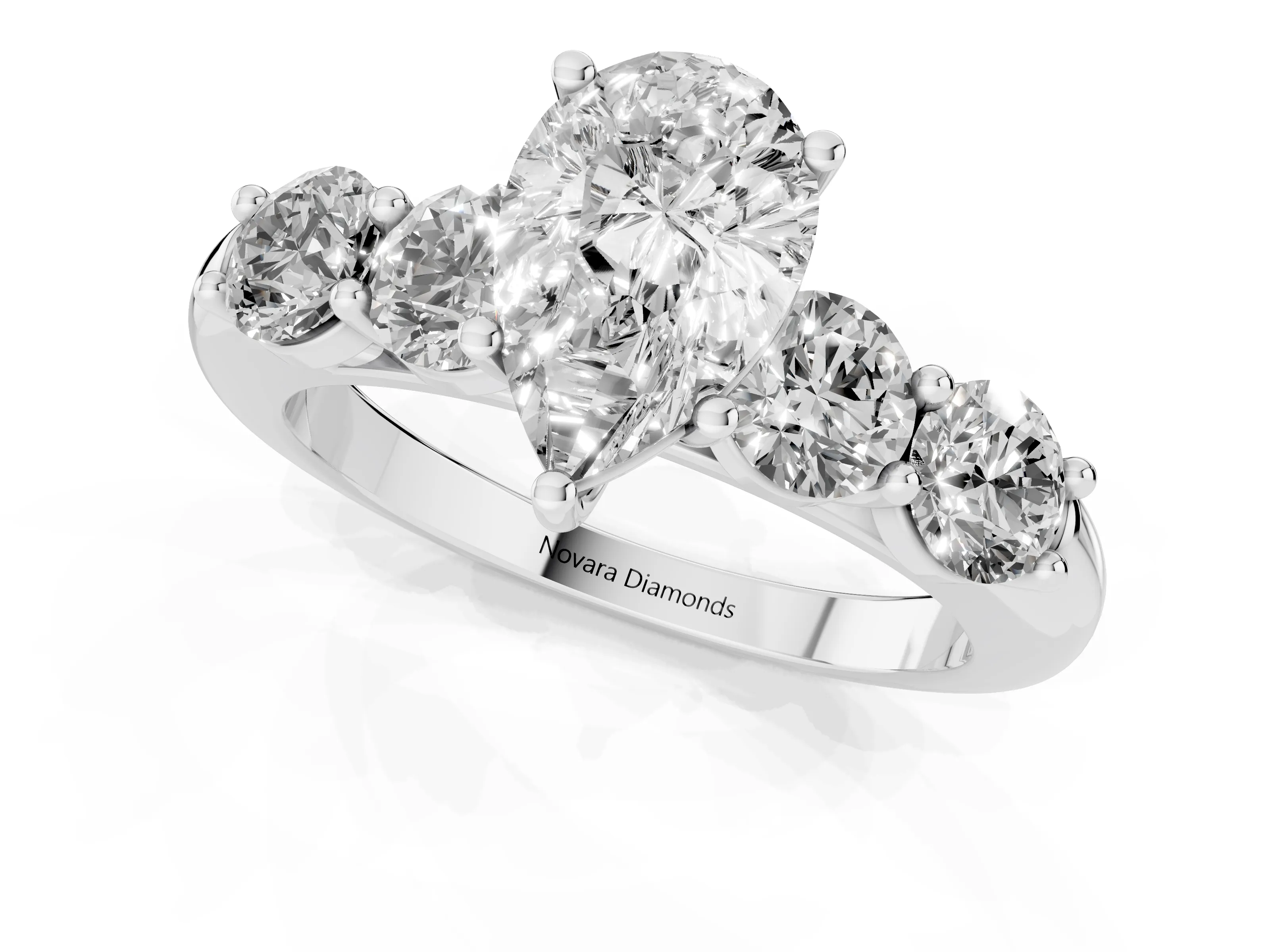 Pear Cut Diamond Five-Stone Prong Set Ring Set in Silver with Classic Band