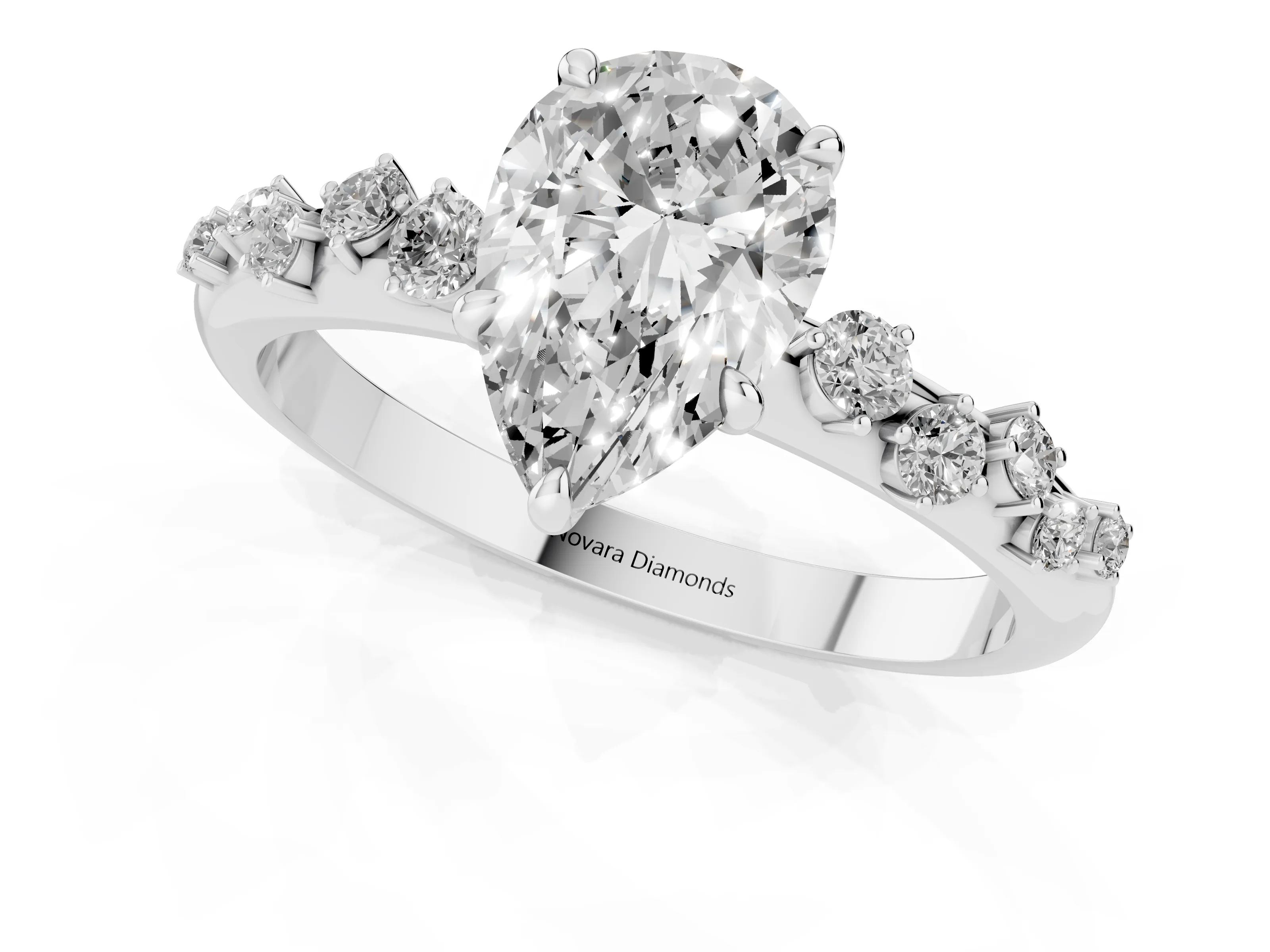 Pear Cut Diamond Cluster Solitaire Ring Set in Platinum with Prong Setting