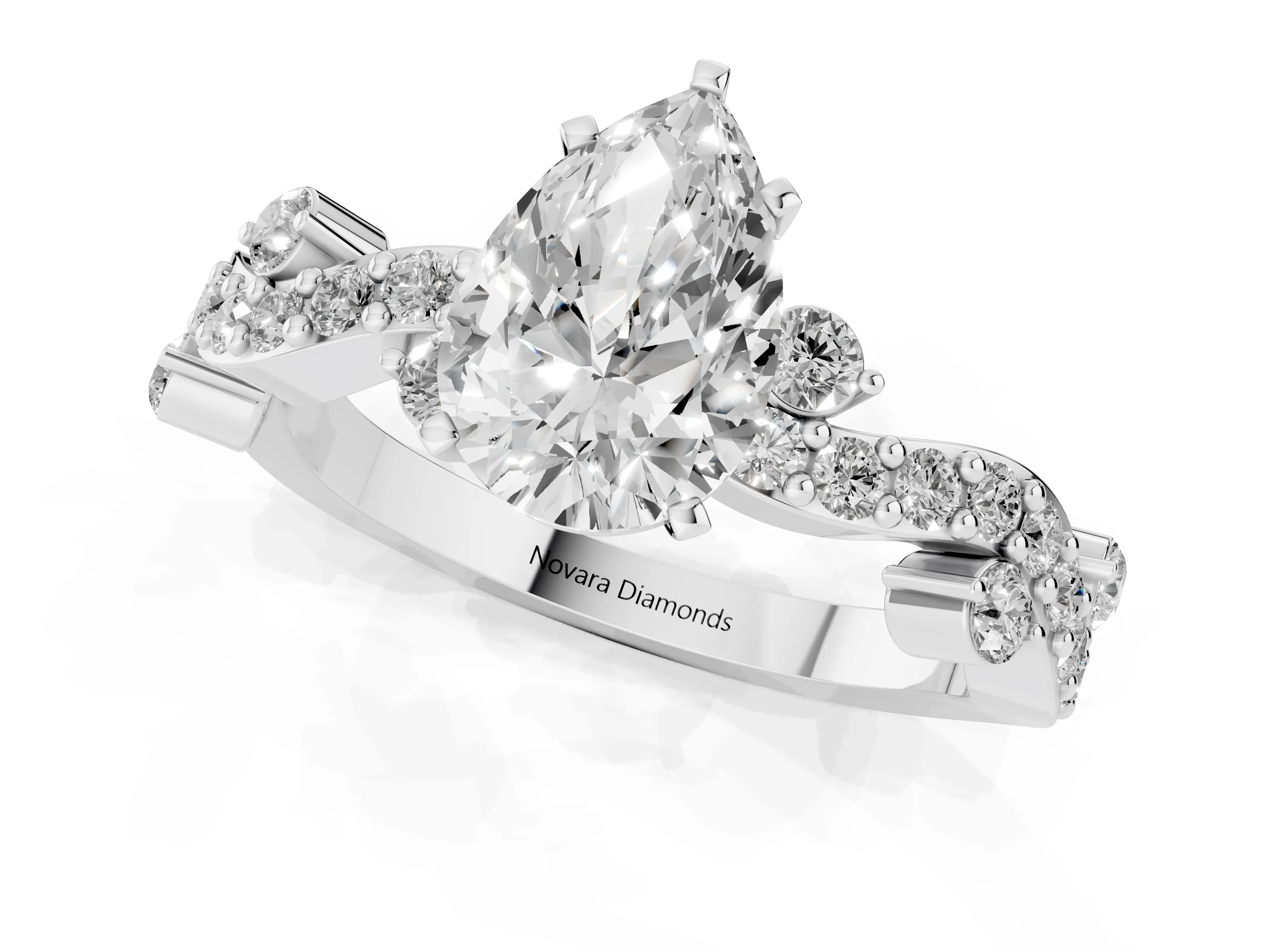 Pear Cut Diamond Solitaire Twisted Band Set in Silver with Pavé Setting