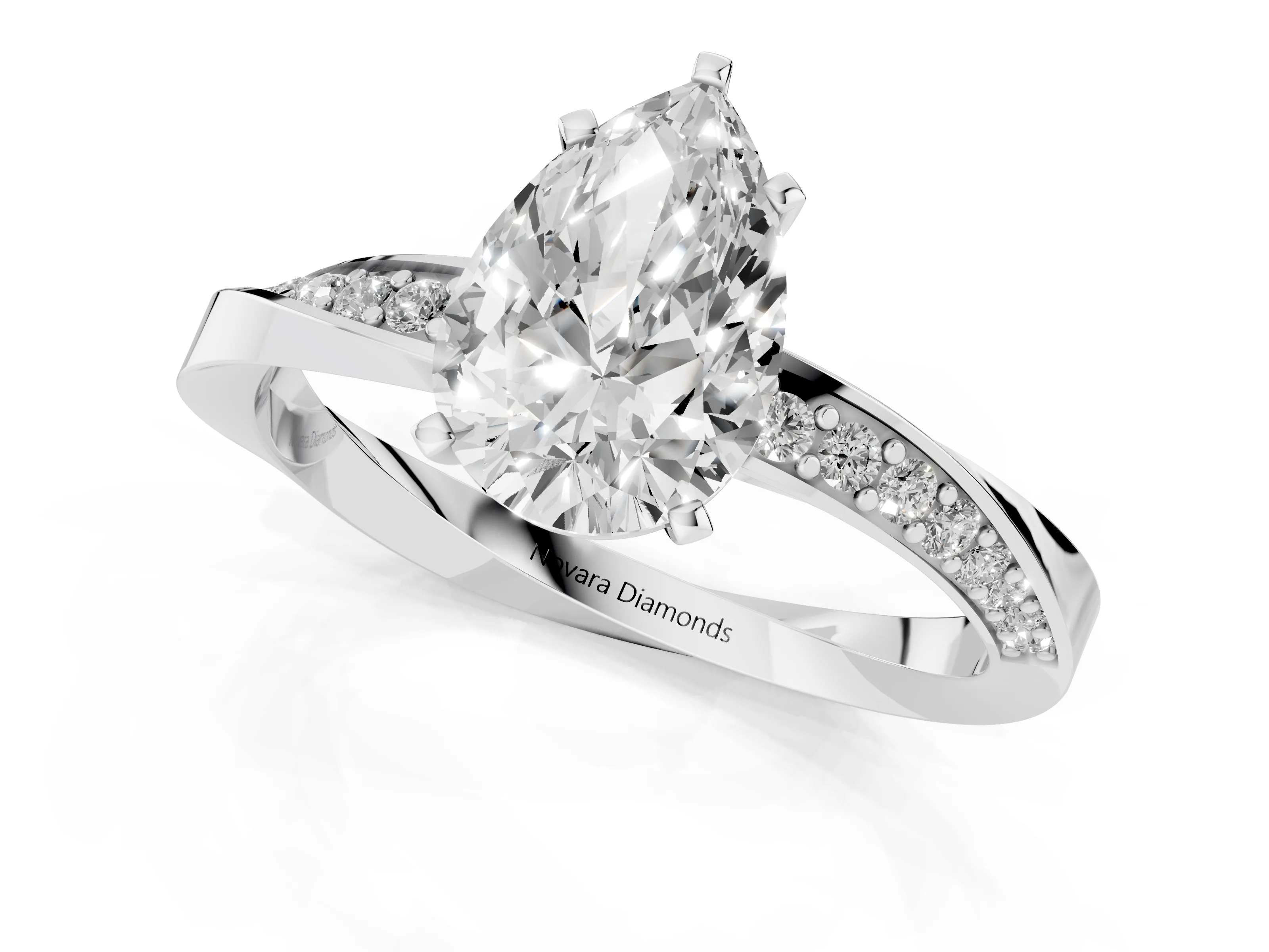 Pear Cut Diamond Engagement Ring Set in White gold with Side Stone Accents and Prong Setting – second view