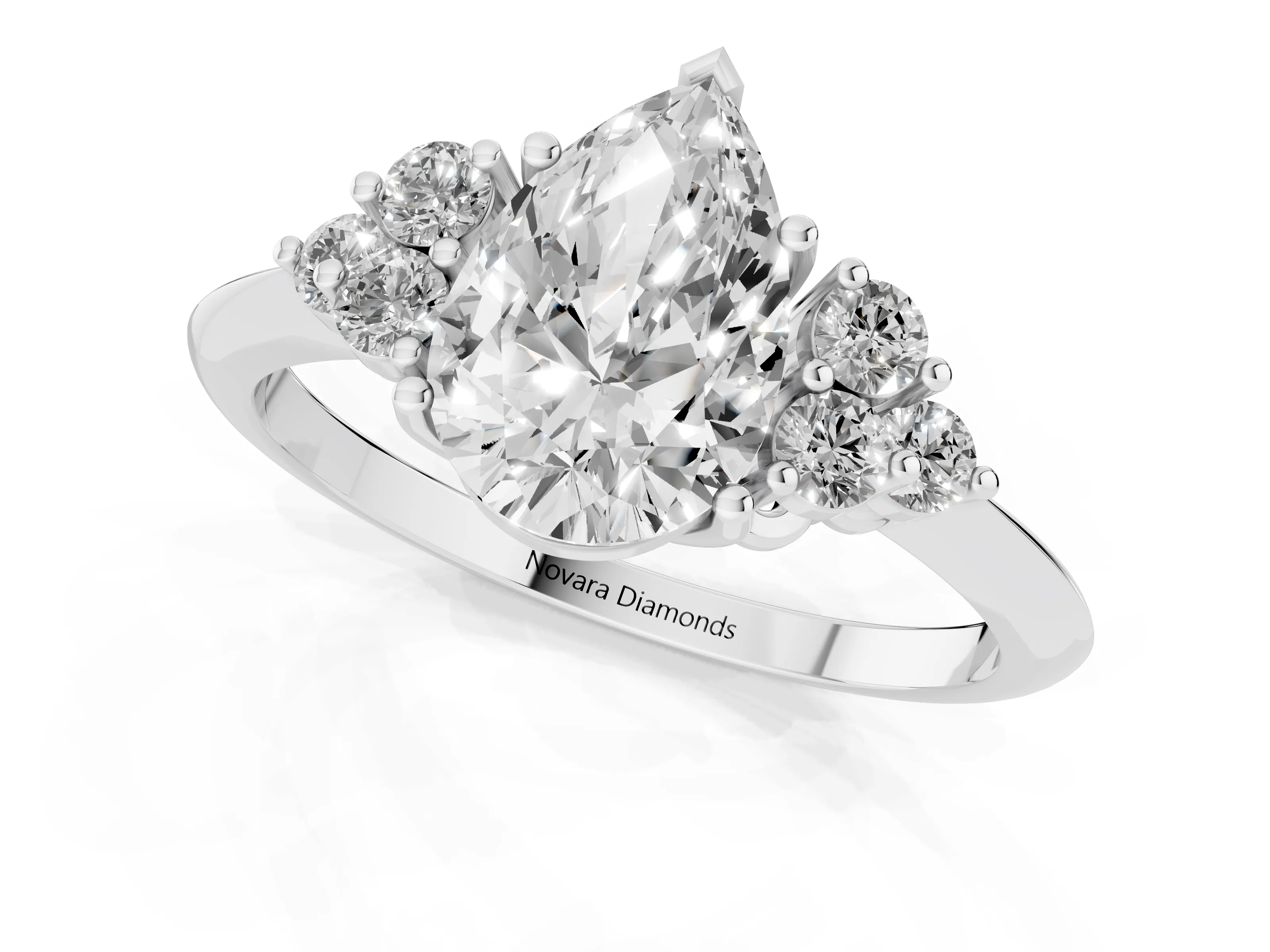 Pear Cut Diamond Cluster Ring Set in Platinum with Plain Band and Prong Setting