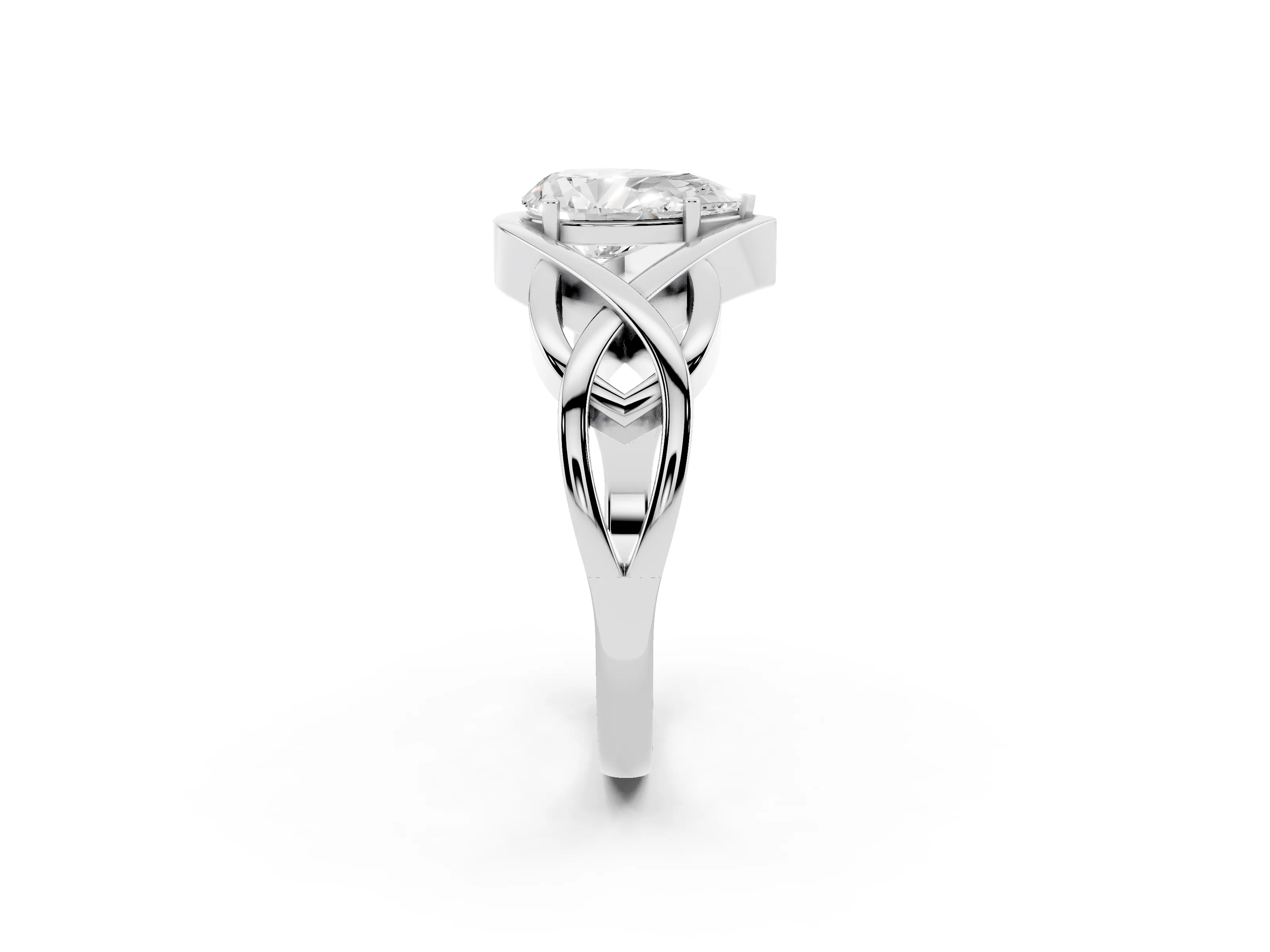 Pear Cut Diamond Solitaire Ring Set in Silver with Intertwined Band