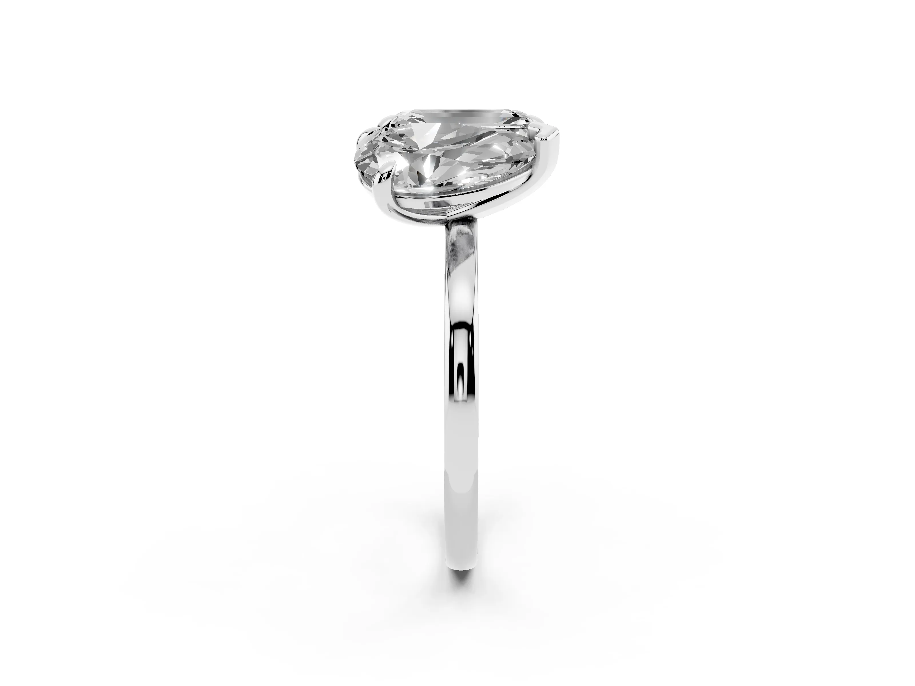 Pear and Emerald Toi Moi Ring Set in White gold with Prong Setting and Plain Band
